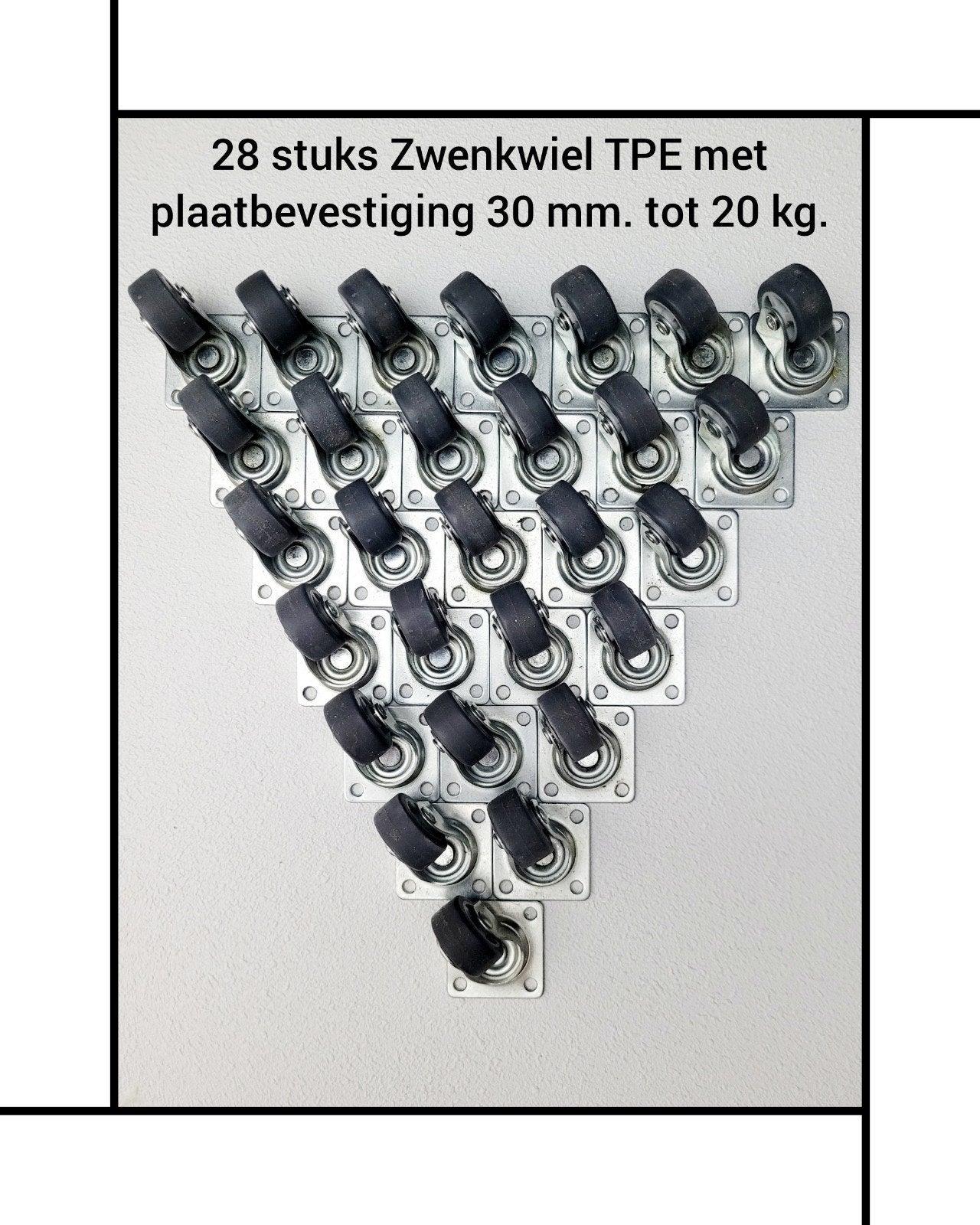 28 stuks Zwenkwiel TPE met plaatbevestiging 30 mm tot 20 kg., Ophalen of Verzenden, Gebruikt