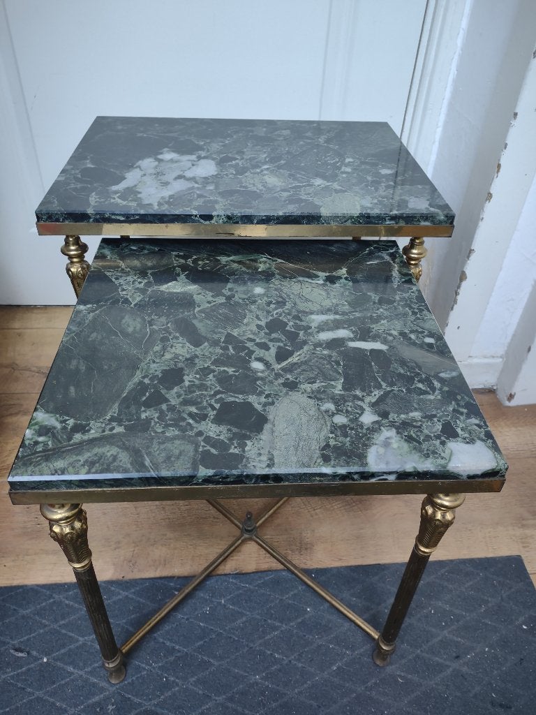 Set vintage midcentury zware marmeren bijzettafeltjes, Huis en Inrichting, Overige materialen, Minder dan 55 cm, Zo goed als nieuw