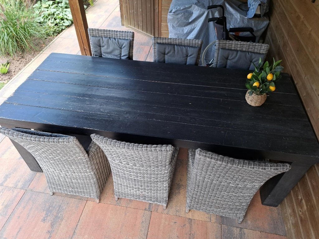 houten tuintafel en 6 LIFE tuinstoelen incl. kussens, Tuin en Terras, Tuinstoelen, Ophalen, Gebruikt, Hout
