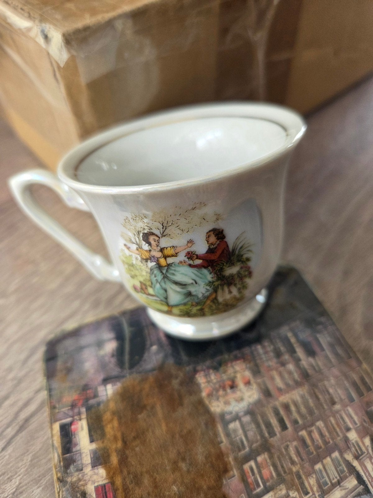 Vintage FFP Zaječar theekopje met romantische scène, Ophalen
