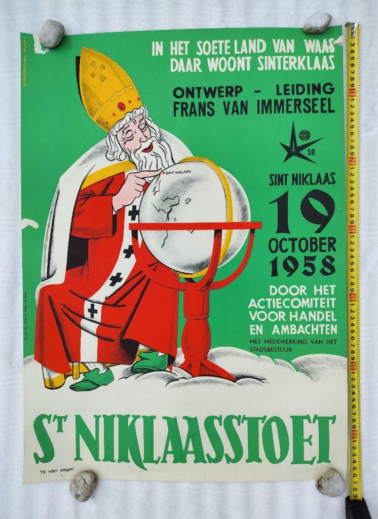 Oude Affiche Sinterklaas (België, 1958), Verzenden, Gebruikt, A1 t/m A3, Overige onderwerpen