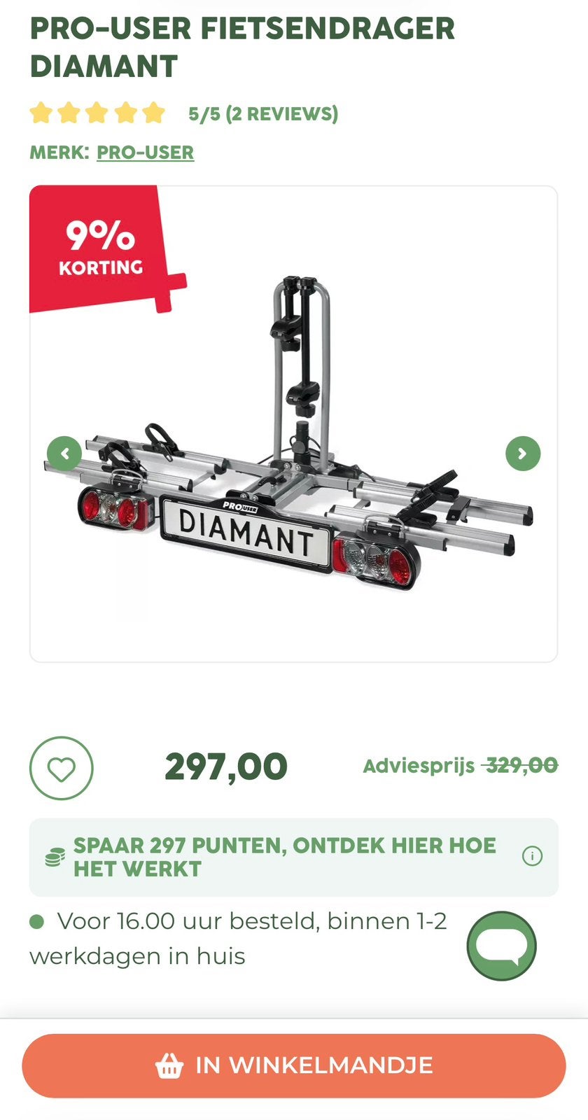 Fietsendrager pro user Diamant, Ophalen of Verzenden, Zo goed als nieuw, Trekhaakdrager