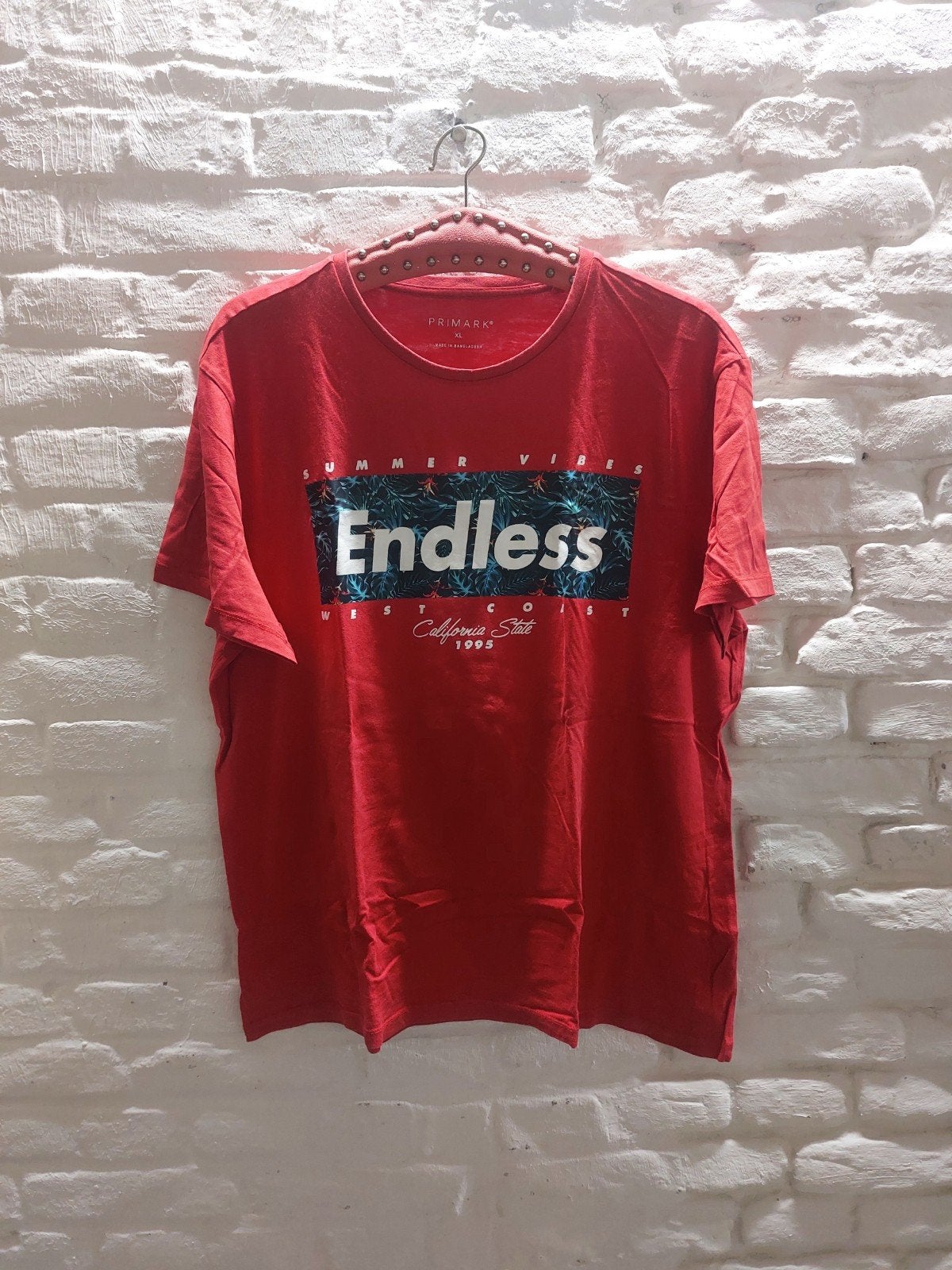 Primark T-shirt rood XL met 'Endless' print, Verzenden, Maat 56/58 (XL), Zo goed als nieuw, Rood