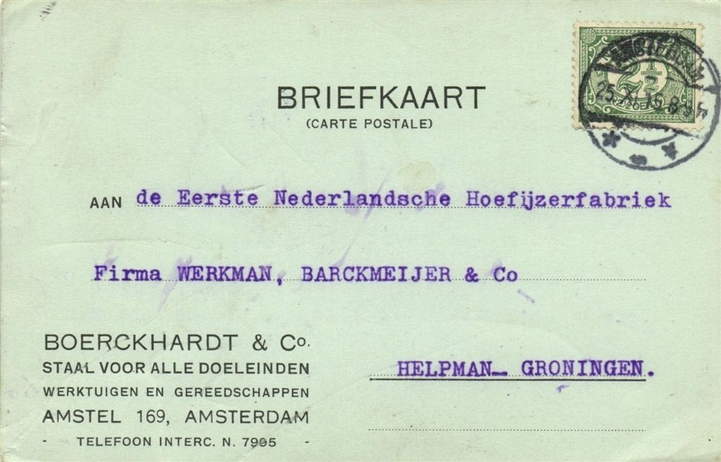 Boerckhardt + Co., Amsterdam - 09.1915 - briefkaart, Ophalen of Verzenden, Briefkaart
