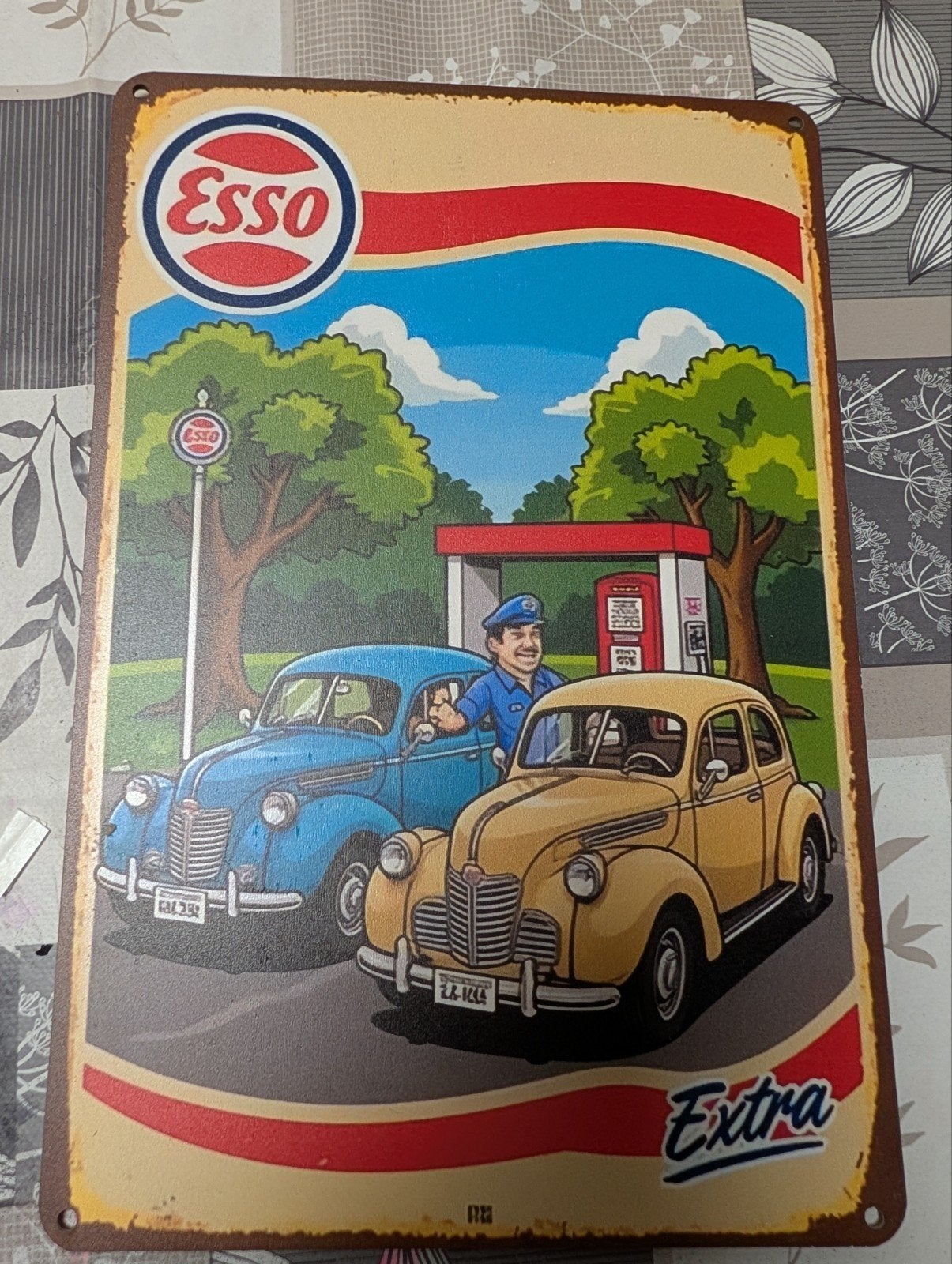 Vintage metalen ESSO reclamebord - Van Hout 30x20cm, Ophalen of Verzenden