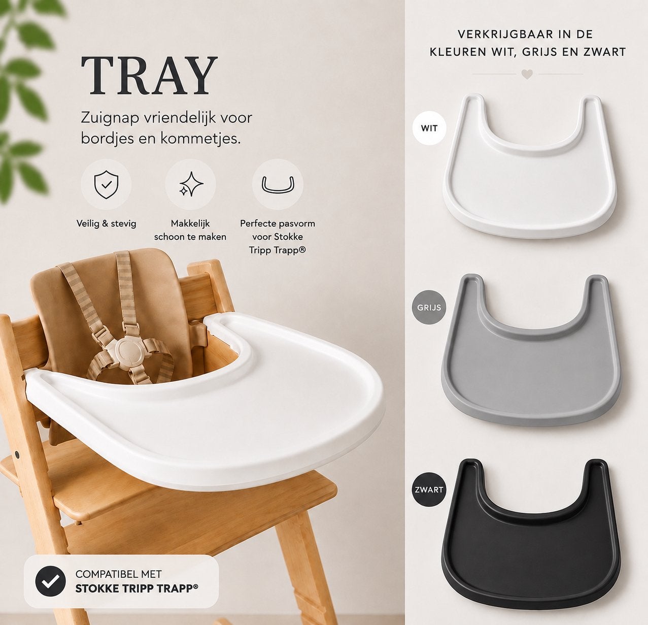Tray voor Stokke Tripp Trapp | Wit, Grijs & Zwart, Verzenden, Nieuw, Meegroeistoel, Afneembaar eetblad