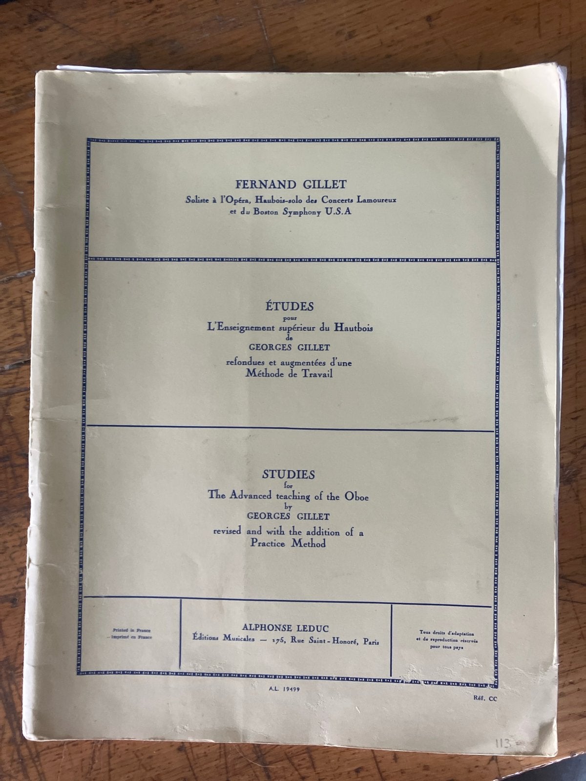Hautbois Studies - Georges Gillet - Alphonse Leduc, Gebruikt, Klassiek, Les of Cursus, Hobo
