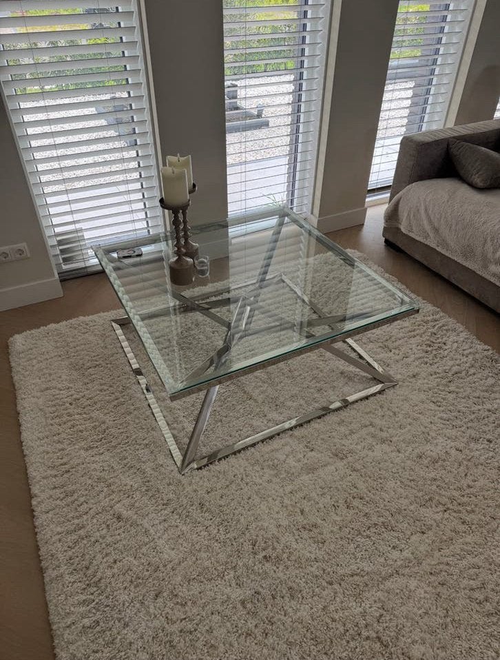 Luxury stijl salontafel glas/rvs richmond, Huis en Inrichting, Tafels | Salontafels, 100 tot 150 cm, Vierkant, 50 tot 100 cm, Ophalen of Verzenden