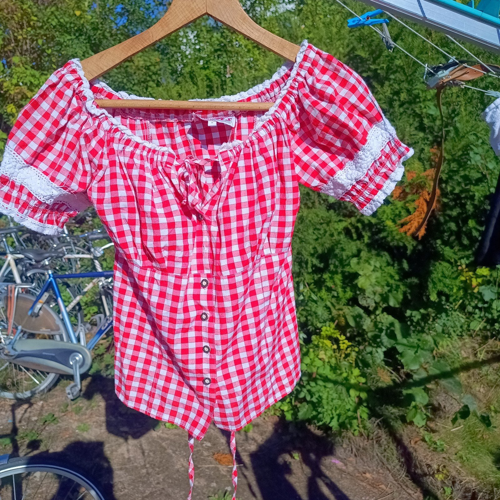 Fuchs 36 S dirndl top blouse rood wit geruit Oktoberfest, Ophalen of Verzenden, Gedragen, Maat 36 (S), Carnaval