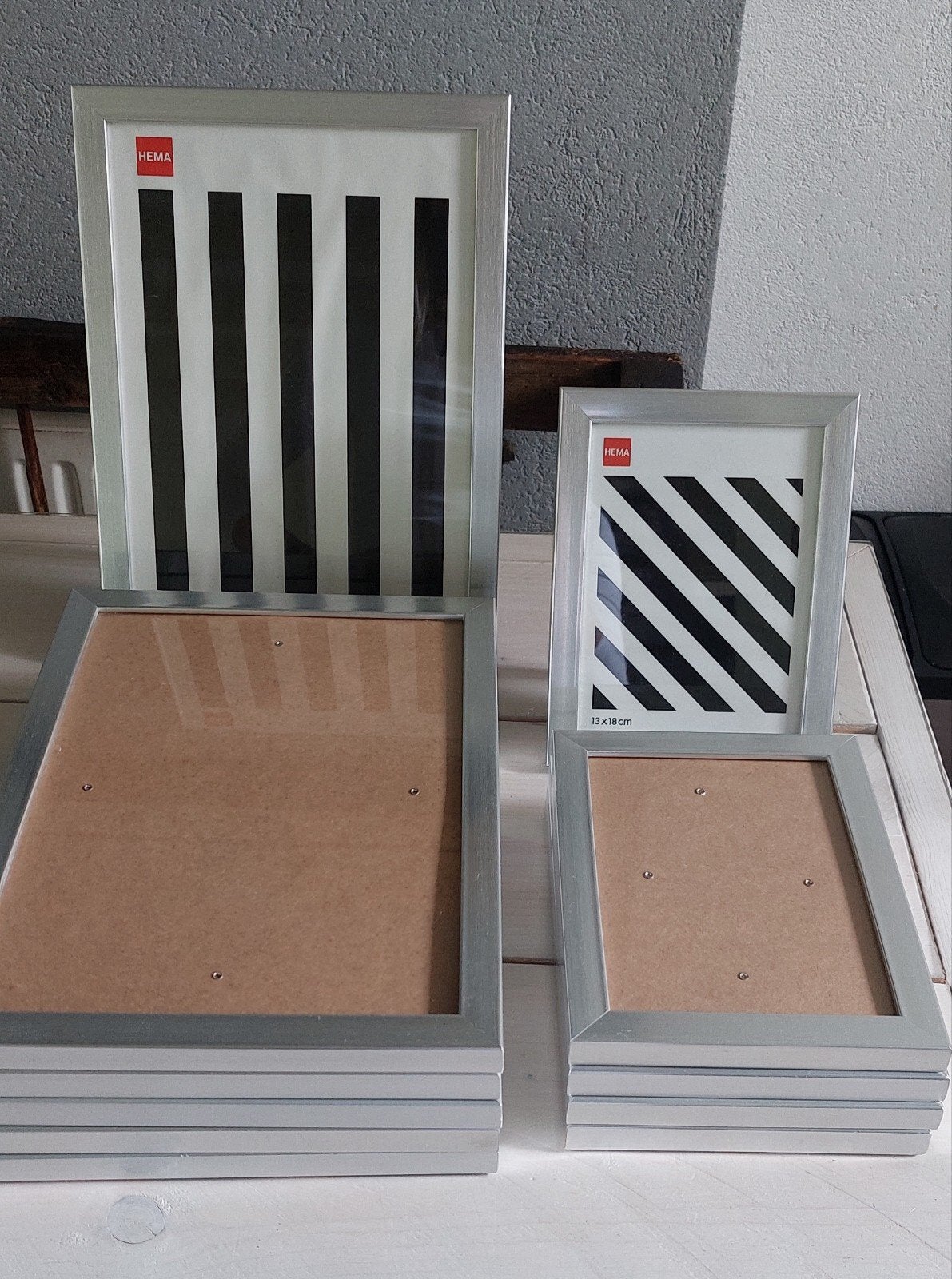 Zilverkleurige fotolijsten van HEMA, 2 formaten, Kunststof, Gebruikt, Ophalen of Verzenden, Fotolijst