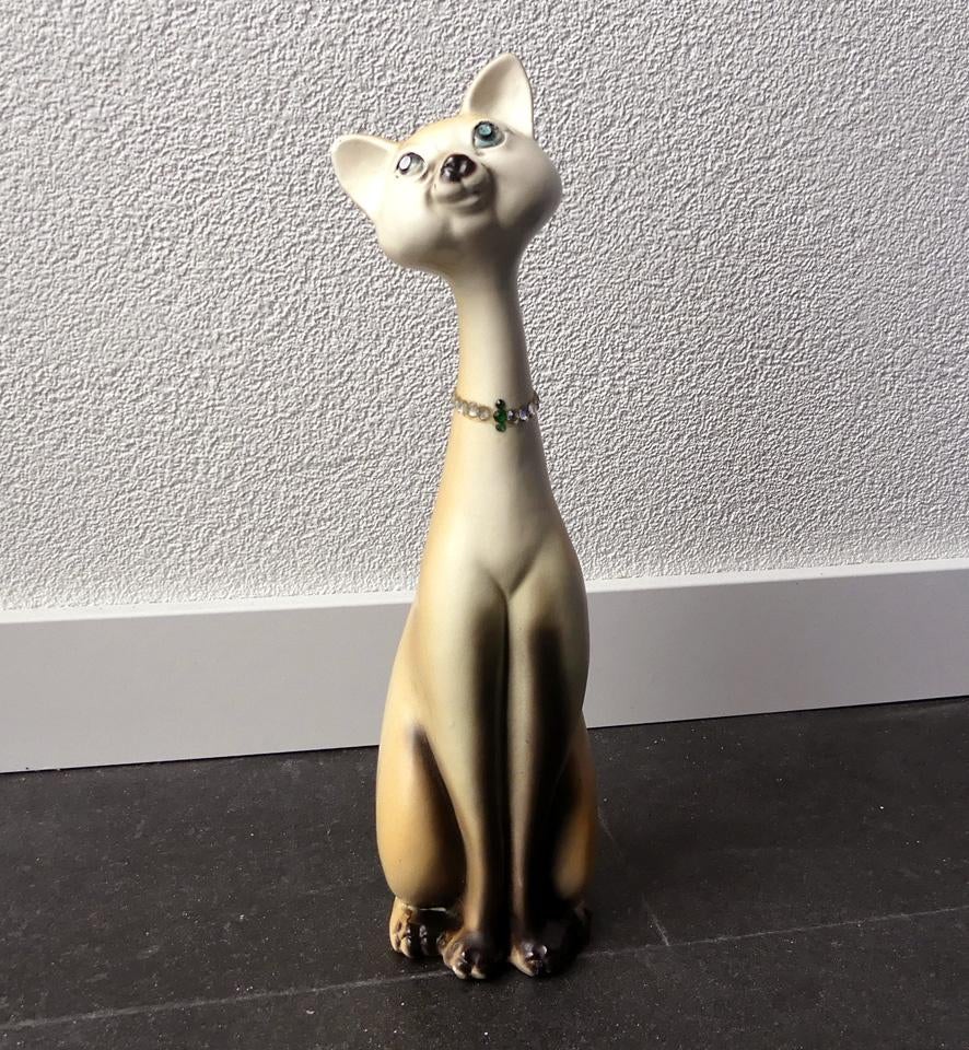 Langnek kat poes kitsch keramiek vintage kattenbeeld, Verzamelen, Beelden en Beeldjes, Ophalen of Verzenden, Gebruikt, Dier