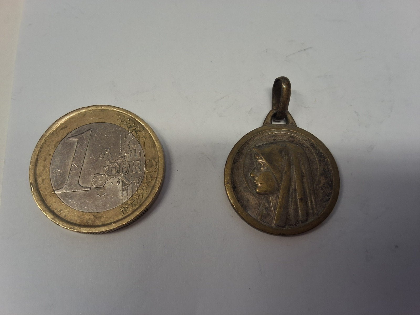 Antieke Bronzen Religieuze Medaille - OLV Lourdes, Ophalen of Verzenden