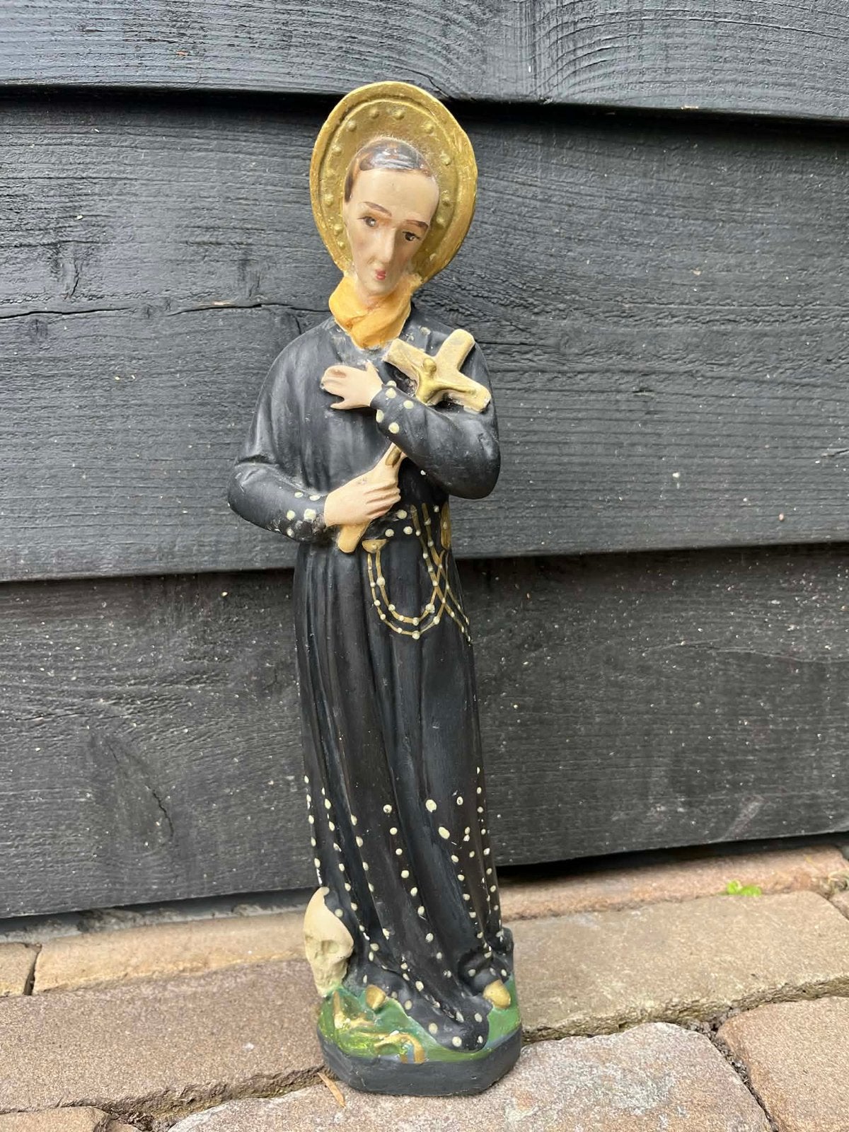 Heilige Gerardus beeld met kruis en schedel - 33cm, Antiek en Kunst, Ophalen of Verzenden