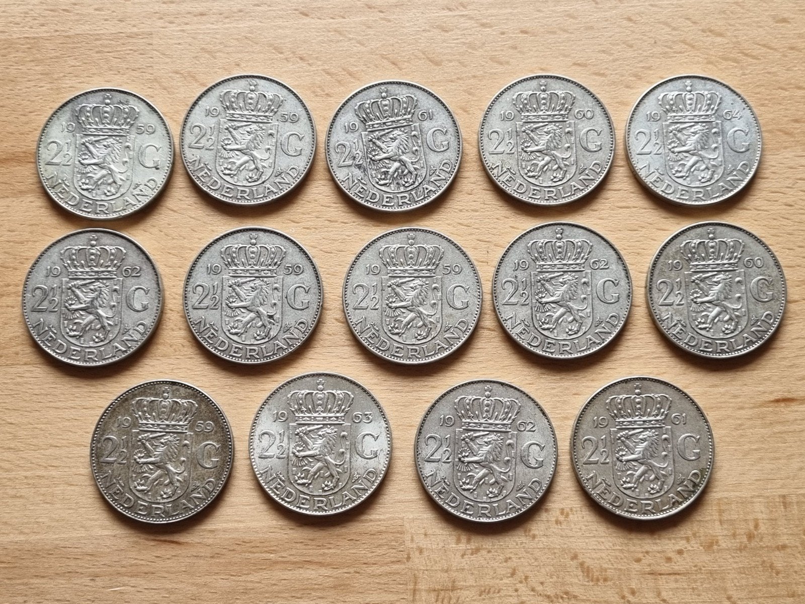 14 Zilveren Juliana Rijksdaalders, Postzegels en Munten, Koningin Juliana, Setje, Zilver, Ophalen of Verzenden