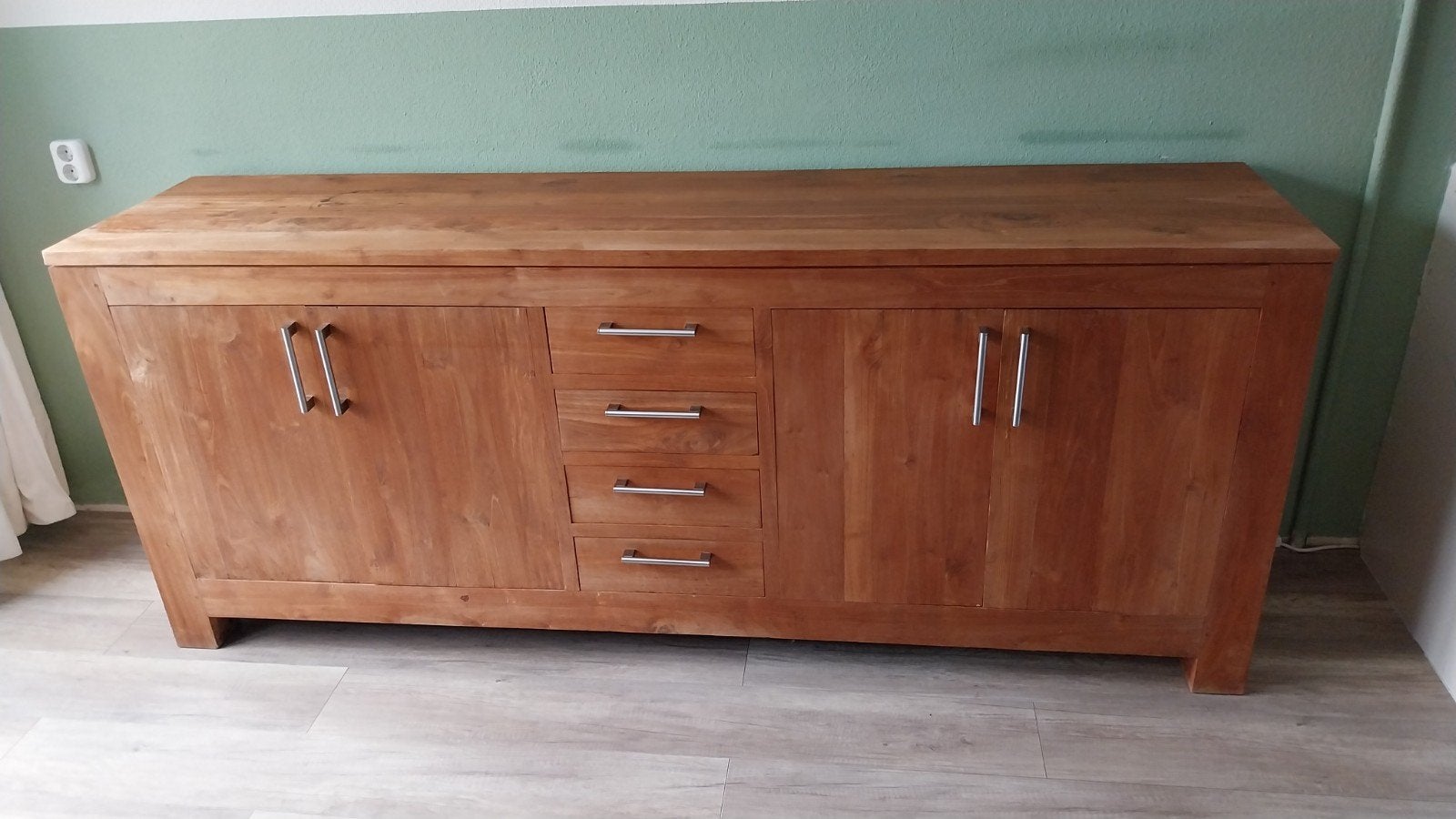 Dressoir teak hout, Huis en Inrichting, Kasten | Dressoirs, Gebruikt, 200 cm of meer, 25 tot 50 cm, Met lade(s), Met deur(en)