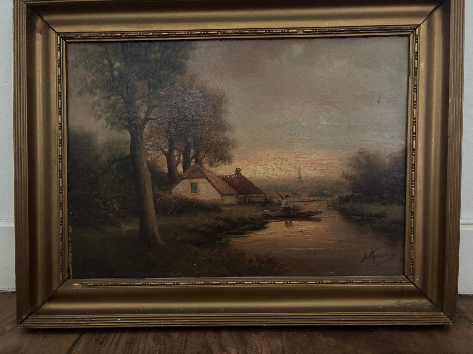 Olieverfschilderij Hollands Landschap, Paneel, Ophalen of Verzenden, Gesigneerd, Landschap