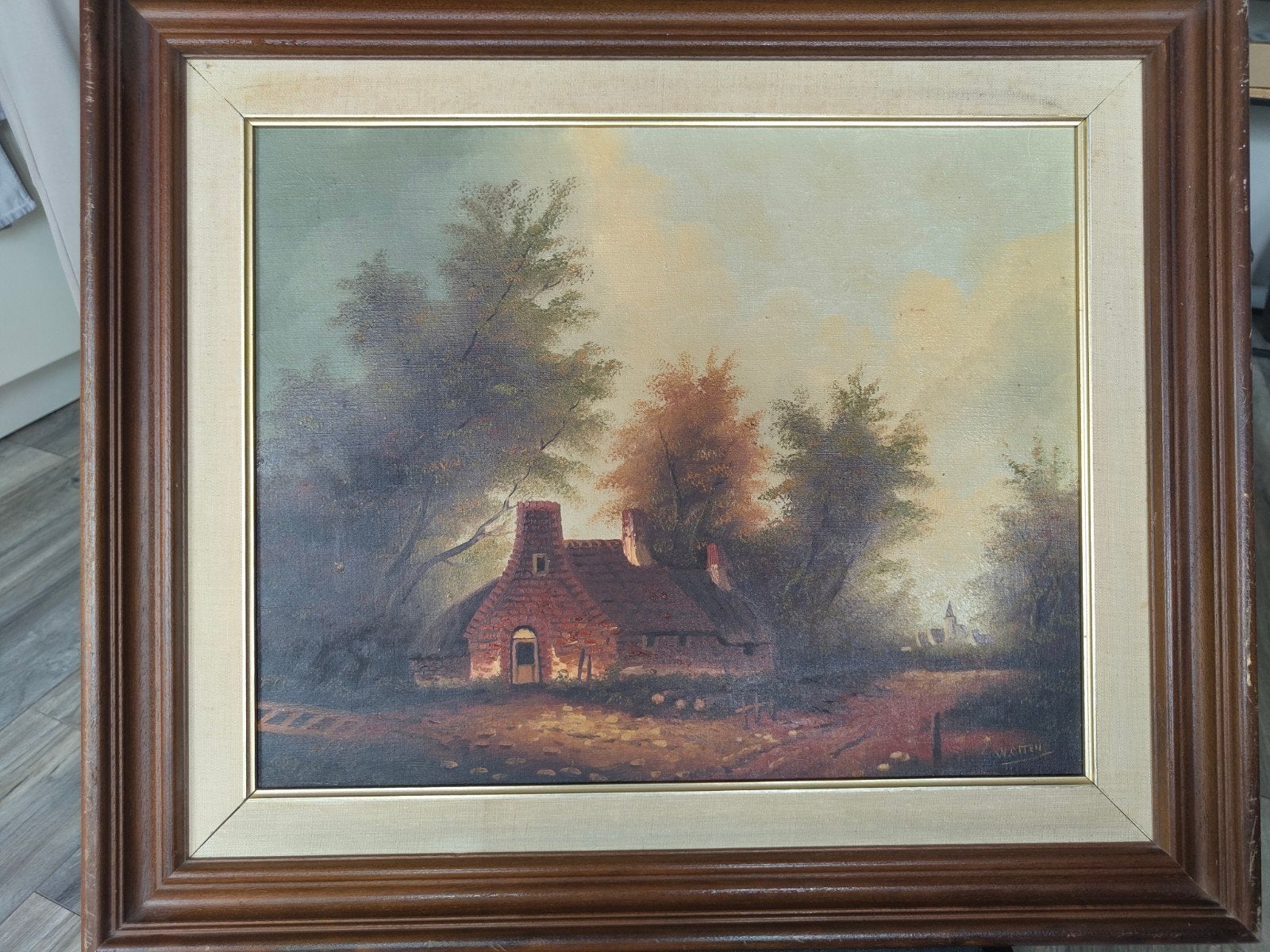 Oud Schilderij van W. Otten - Landschap met Boerderij, Ophalen