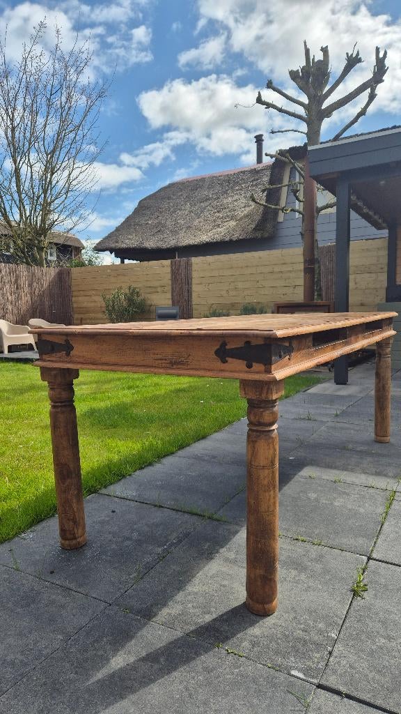 Stoere massieve eetkamertafel, Huis en Inrichting, Tafels | Eettafels, Ophalen, Gebruikt, 200 cm of meer, 50 tot 100 cm