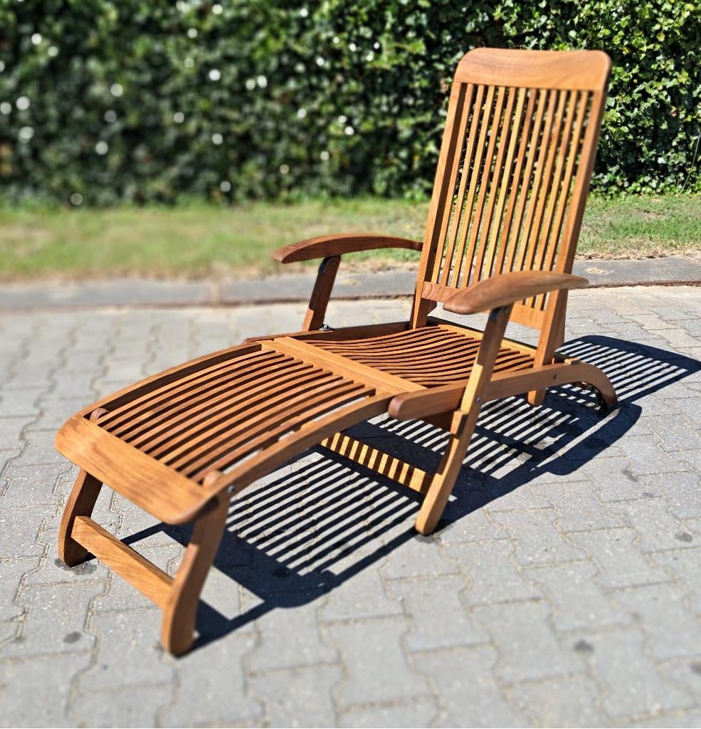 VAL-EUR teakhouten deckchair/ligstoel, inklapbaar, Tuin en Terras, Ophalen, Gebruikt, Teakhout, Verstelbaar