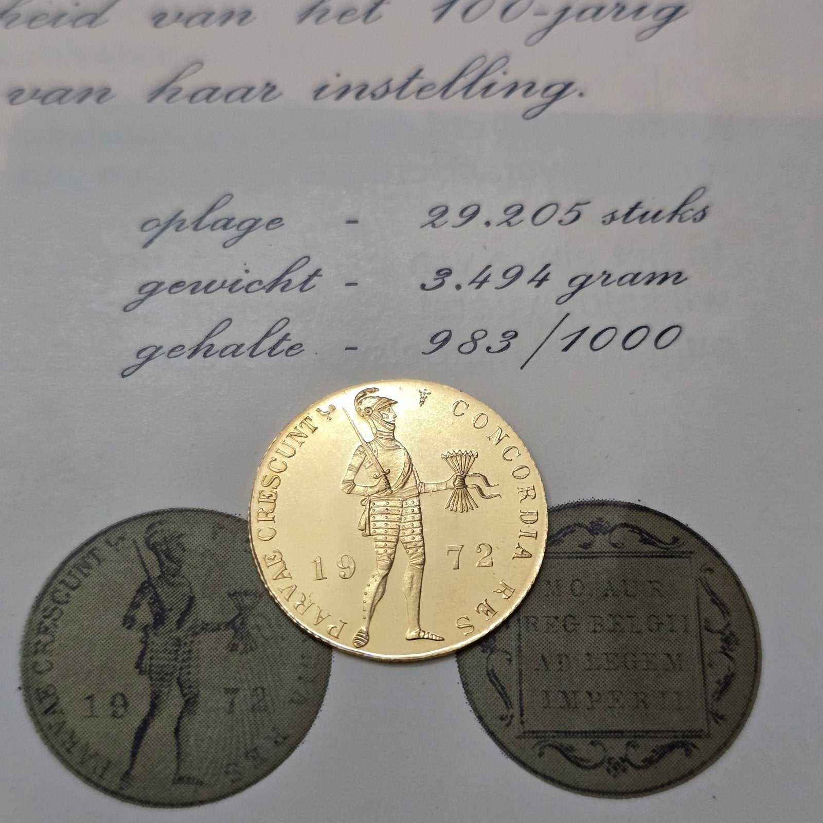 gouden Dukaat 1972 - 100-jarig bestaan Banque, Koningin Juliana, Losse munt, Goud, Overige waardes