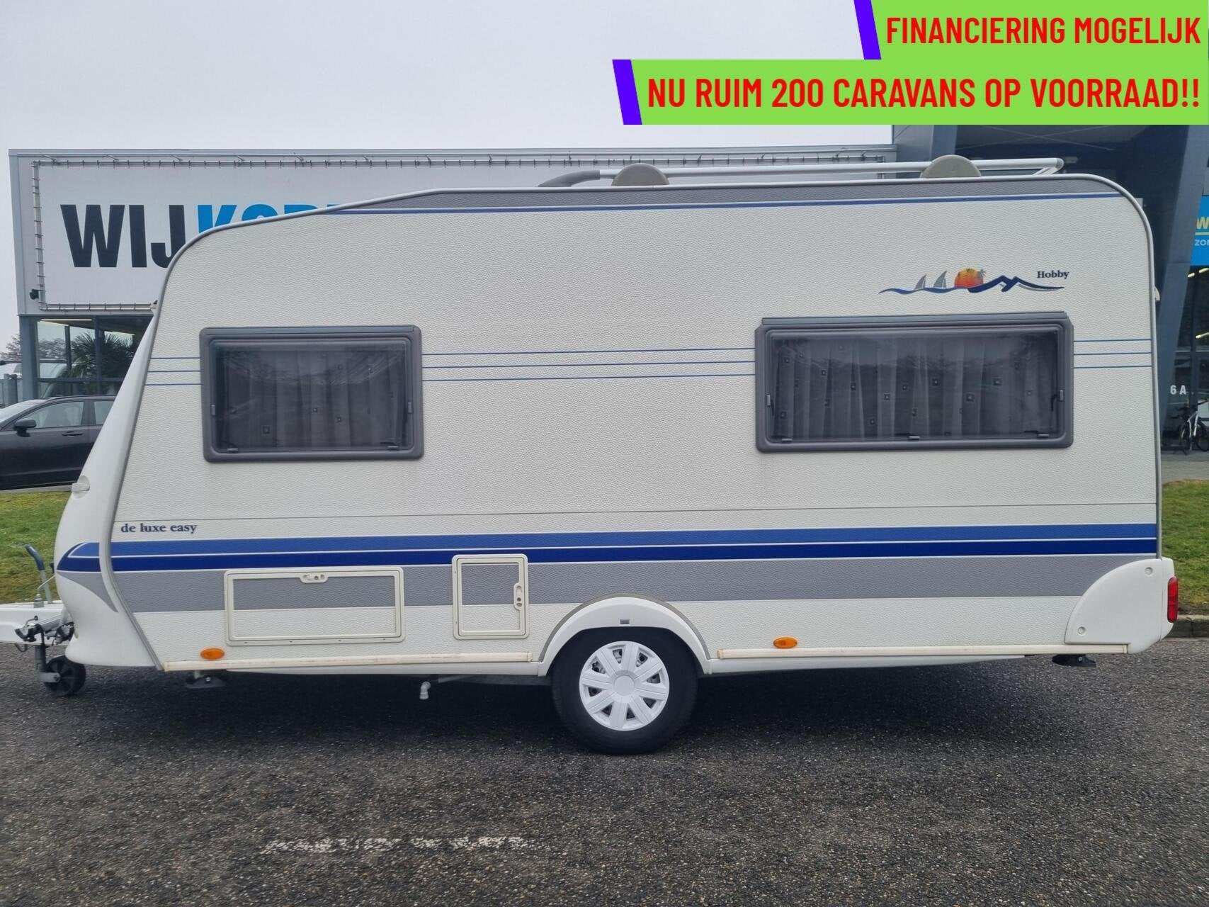 Hobby DE LUXE EASY 440 VOORTENT + DWARSBED + FIETSENDRAGER, Hordeur, Hobby, Bedrijf, 6 tot 7 meter