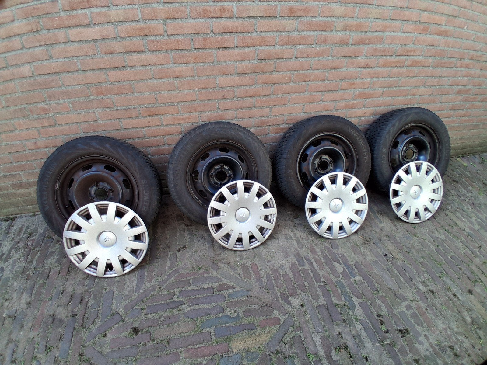 Set winterbanden+velgen Vredestein Snowtrac 3  195/65R15 91T, Ophalen, Gebruikt, 15 inch, Banden en Velgen
