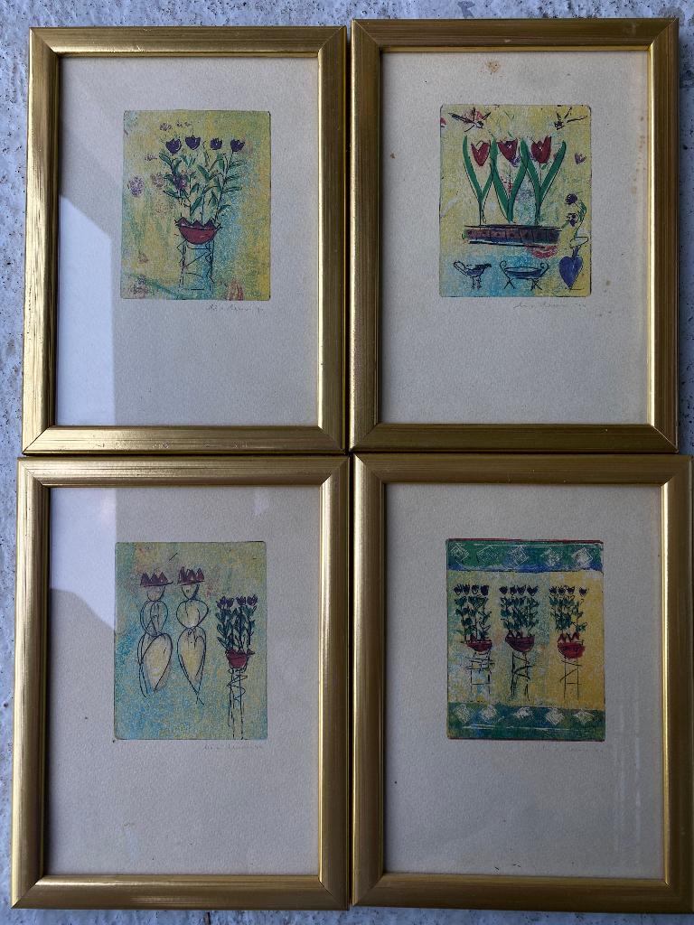 4 x ets Lia van Leeuwen, Ophalen of Verzenden, Ets