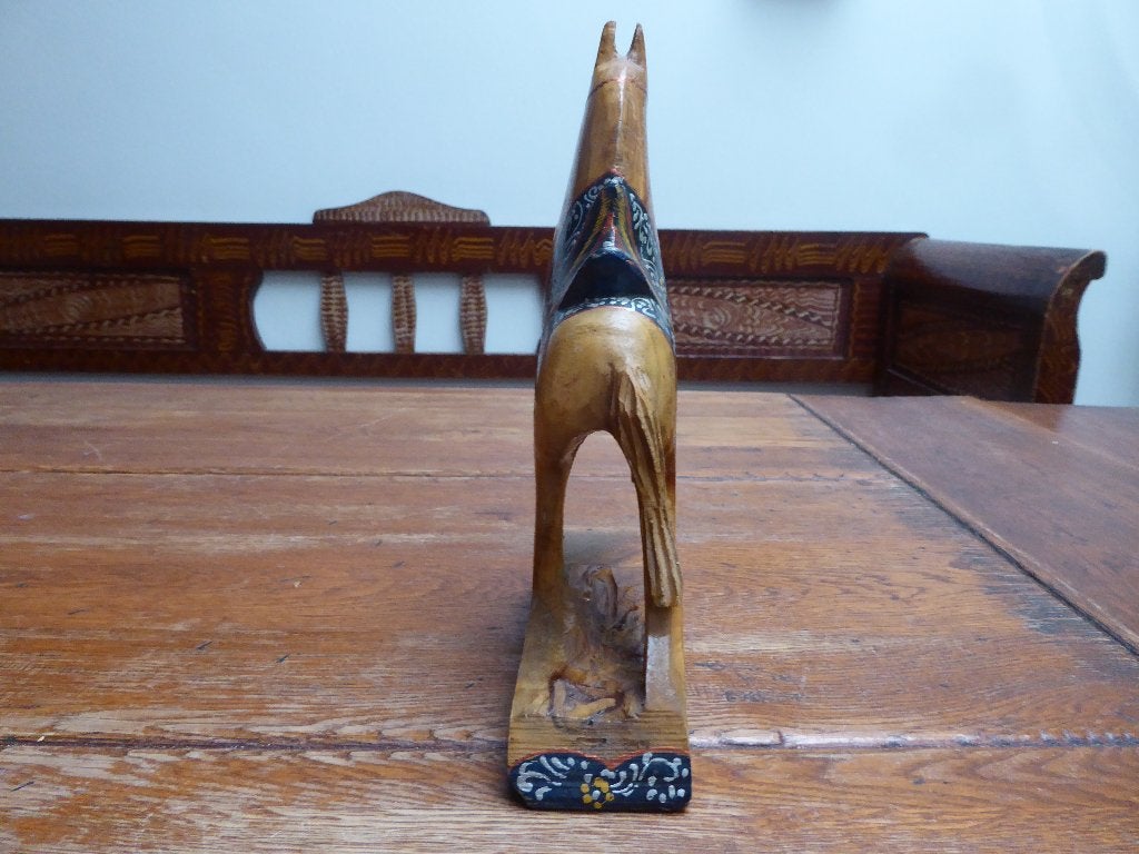 Vintage houten paard met decoratie, Ophalen of Verzenden