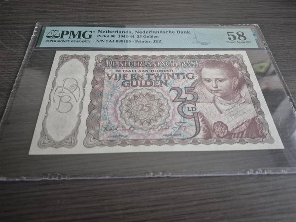 Nederlands 25 Gulden Biljet 1943 PMG 58, Postzegels en Munten, Bankbiljetten | Nederland, Ophalen of Verzenden