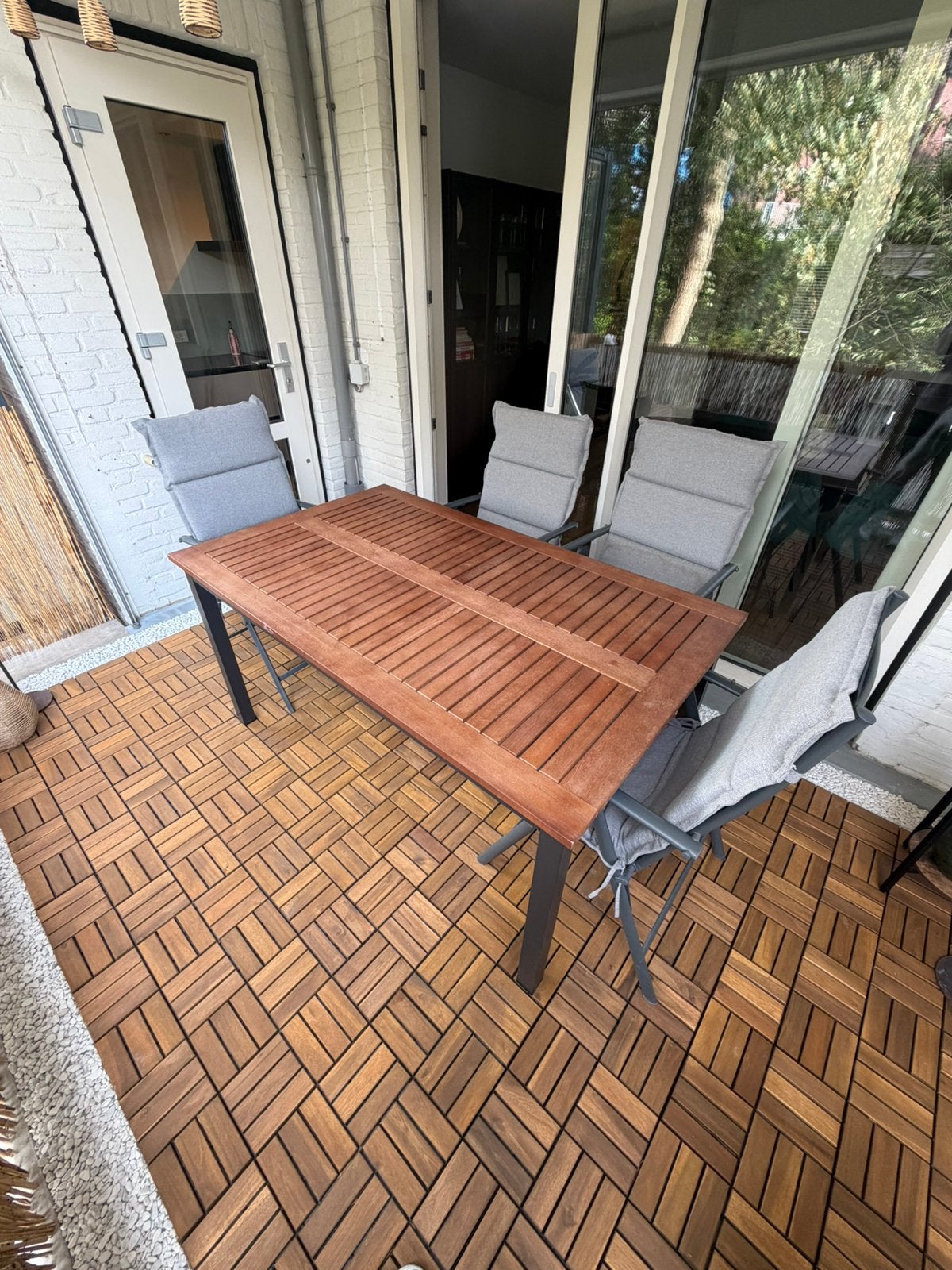 Livarno tuinset – tafel + 4 standenstoelen incl. kussens, Ophalen, 4 zitplaatsen, Aluminium, Zo goed als nieuw
