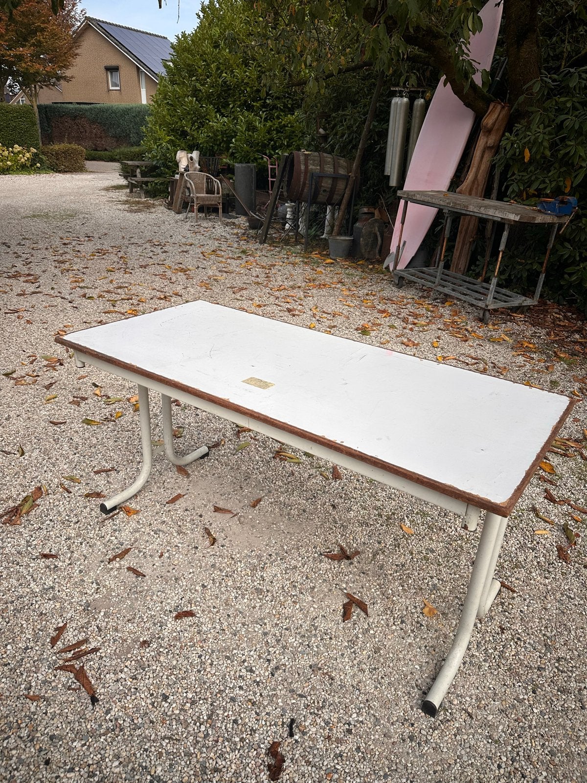 5 stuks Vintage Industriële Klaptafel / Examentafel - Retro, Kunststof, Gebruikt, 150 tot 200 cm, Rechthoekig