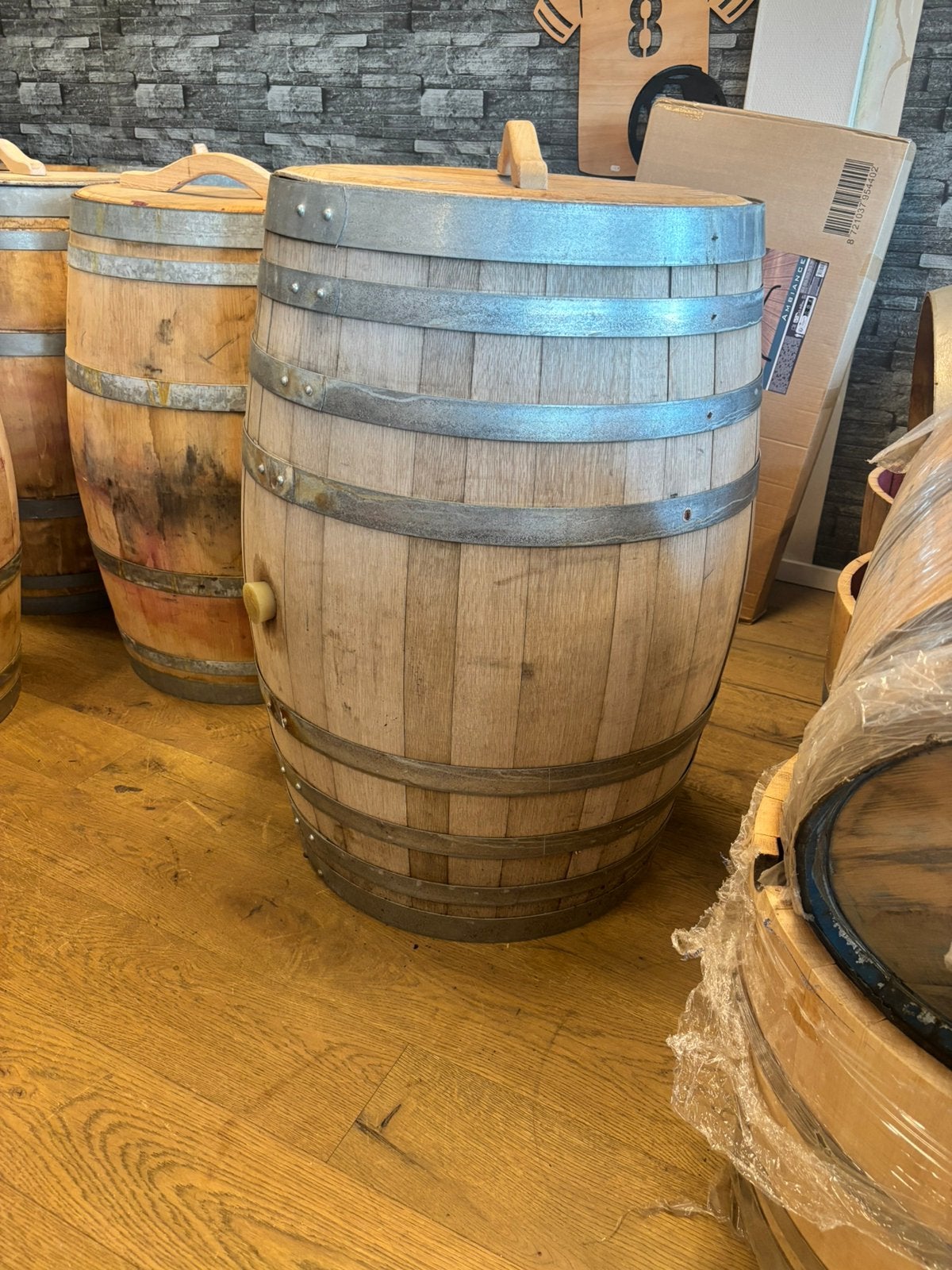 Houten regenton / wijnvat met los deksel 300 liter, Ophalen, 150 liter of meer, Hh, Zo goed als nieuw