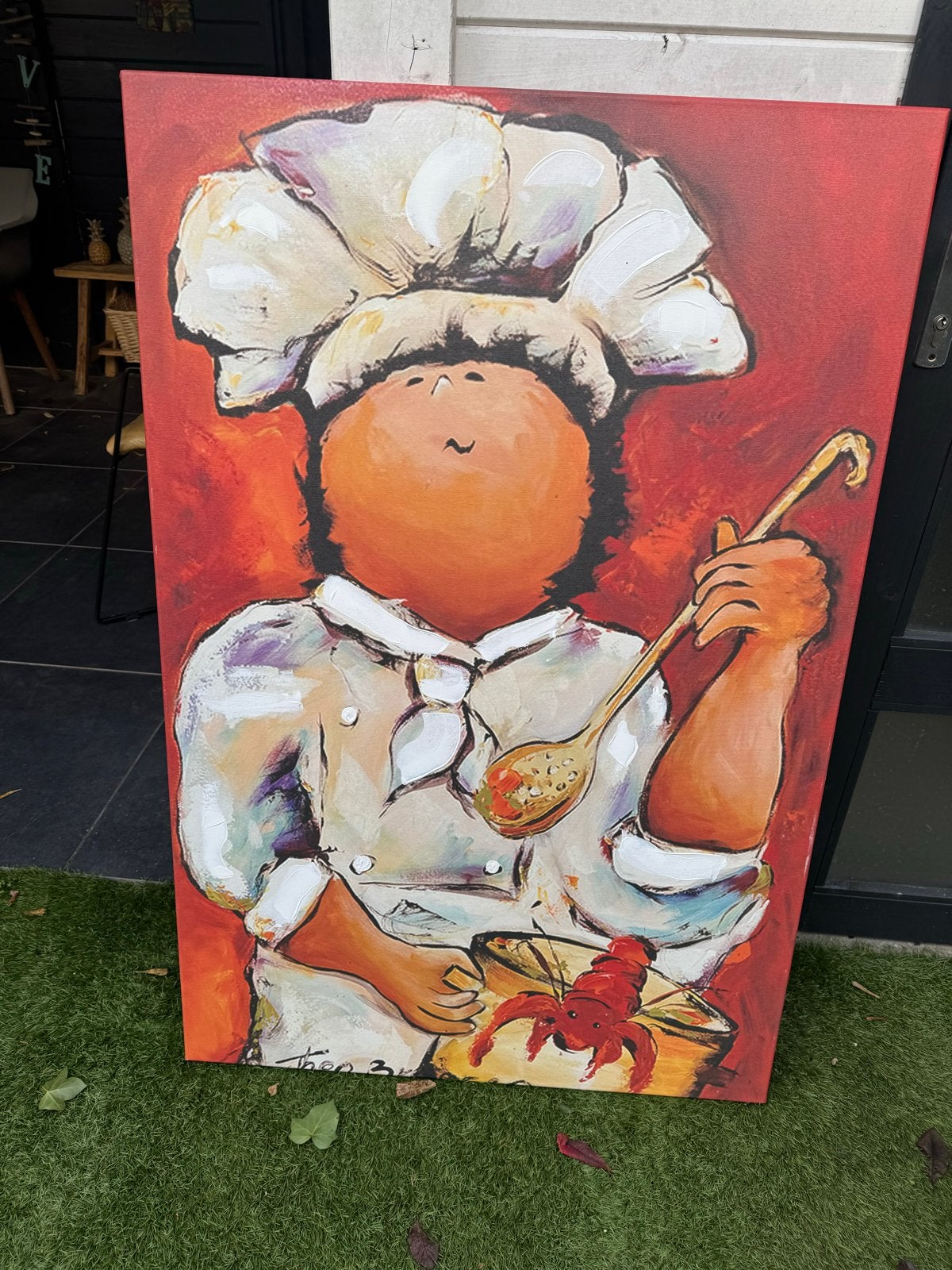 Schilderij Chef-kok met kreeft 100-120 cm, Ophalen