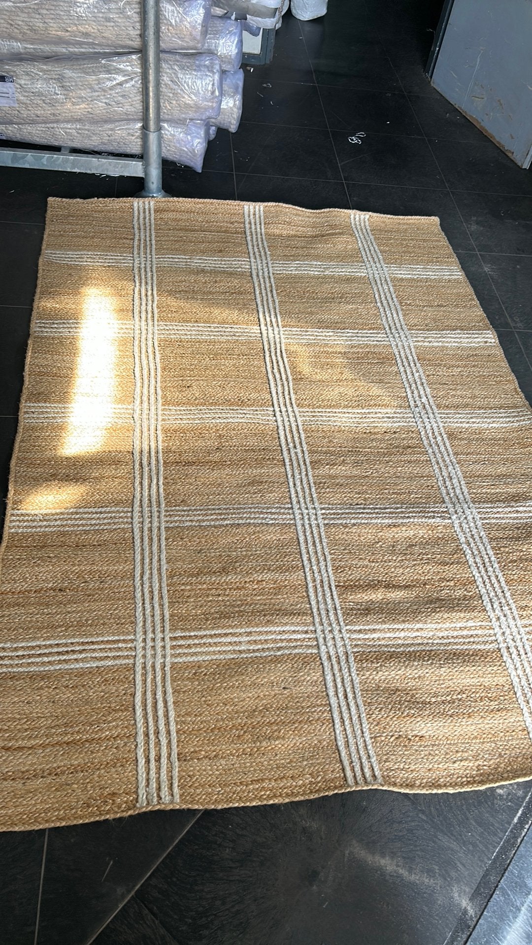 Jute vloerkleed rechthoek - 160x230 cm - wit/naturel, Bruin, 150 tot 200 cm, Natuurlijk, Ophalen of Verzenden