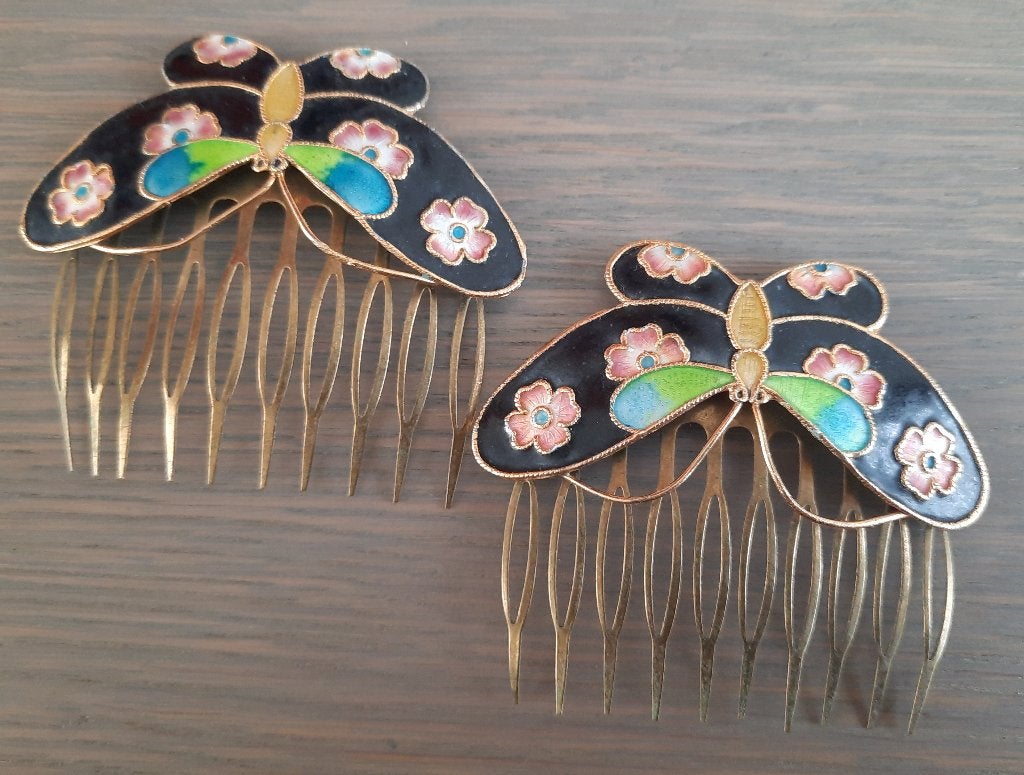 2 cloisonne haarkammetjes, Sieraden, Tassen en Uiterlijk, Ophalen of Verzenden, Gebruikt, Haarspeld