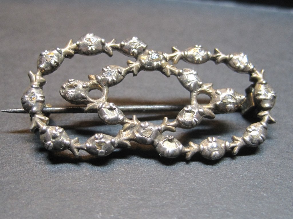 Diamant broche ca 1870 zeer zeldzaam design collectors item, Ophalen, Zilver, Broche, Met edelsteen