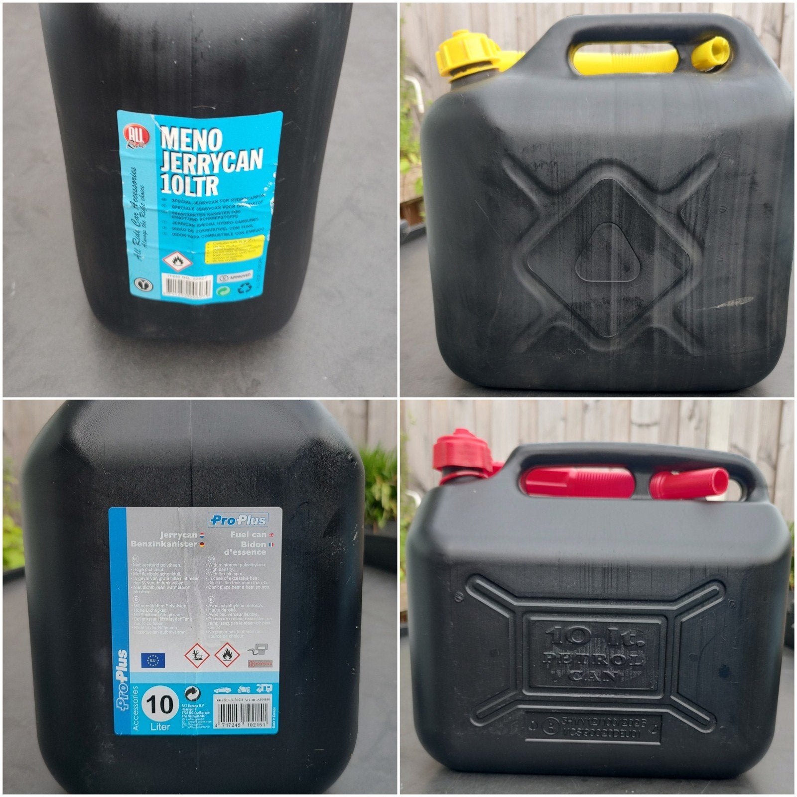 2x 10L Jerrycan met schenktuit - leeg, benzine, Ophalen of Verzenden