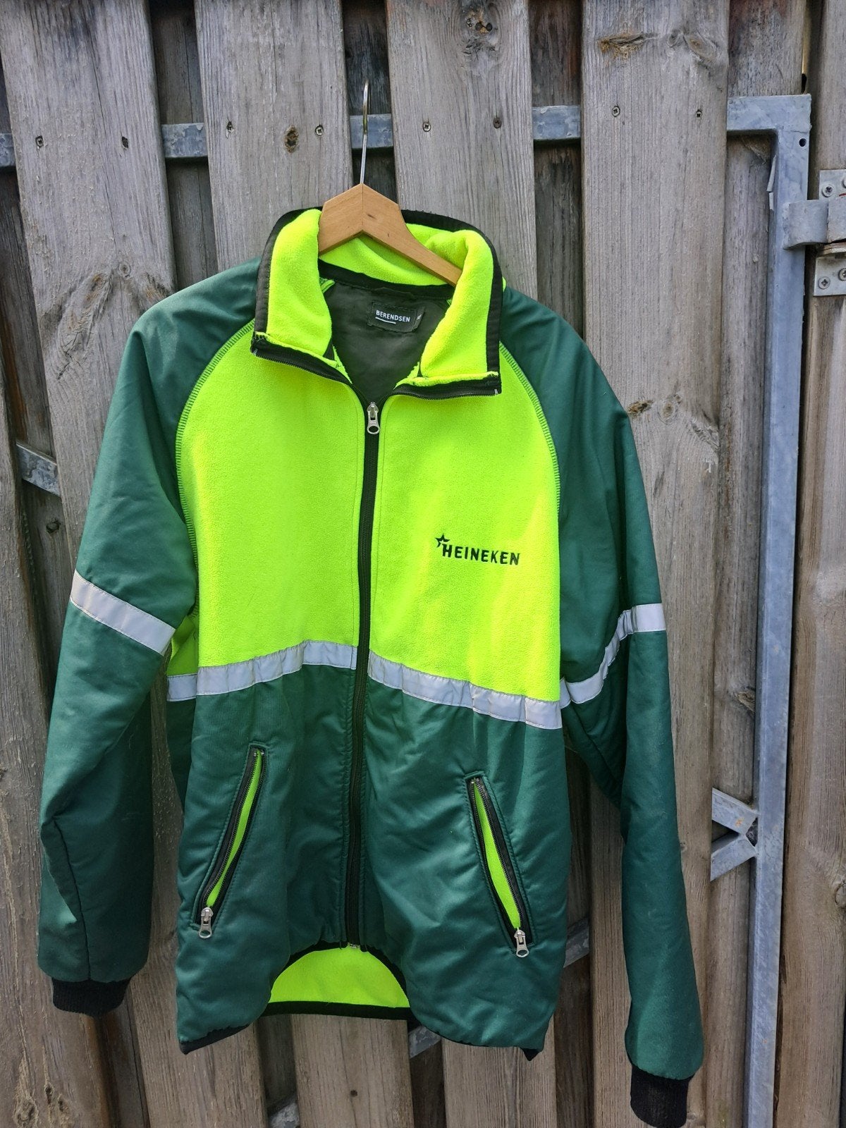 Heineken Jas - Groen/Neon Geel met Reflecterende Strepen, Verzamelen, Ophalen, Zo goed als nieuw
