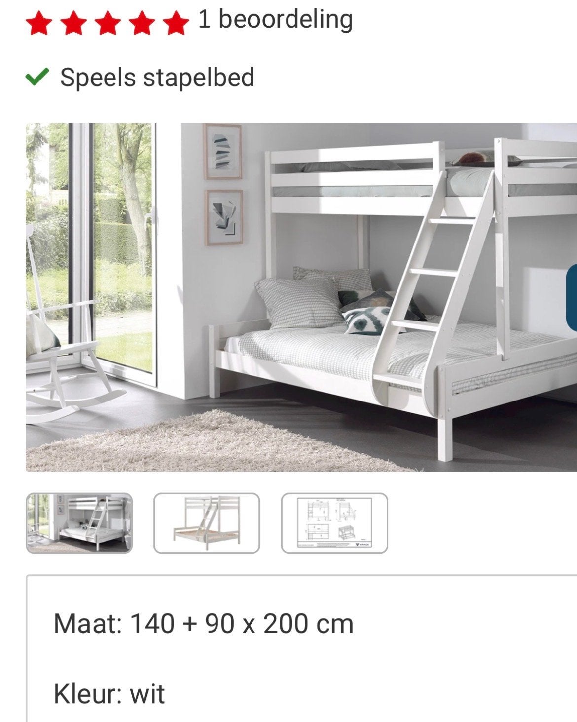Avontuurlijk Stapelbed Wit 140+90x200cm met Matrassen, 160 tot 180 cm, Ophalen of Verzenden, Overige maten, 200 cm