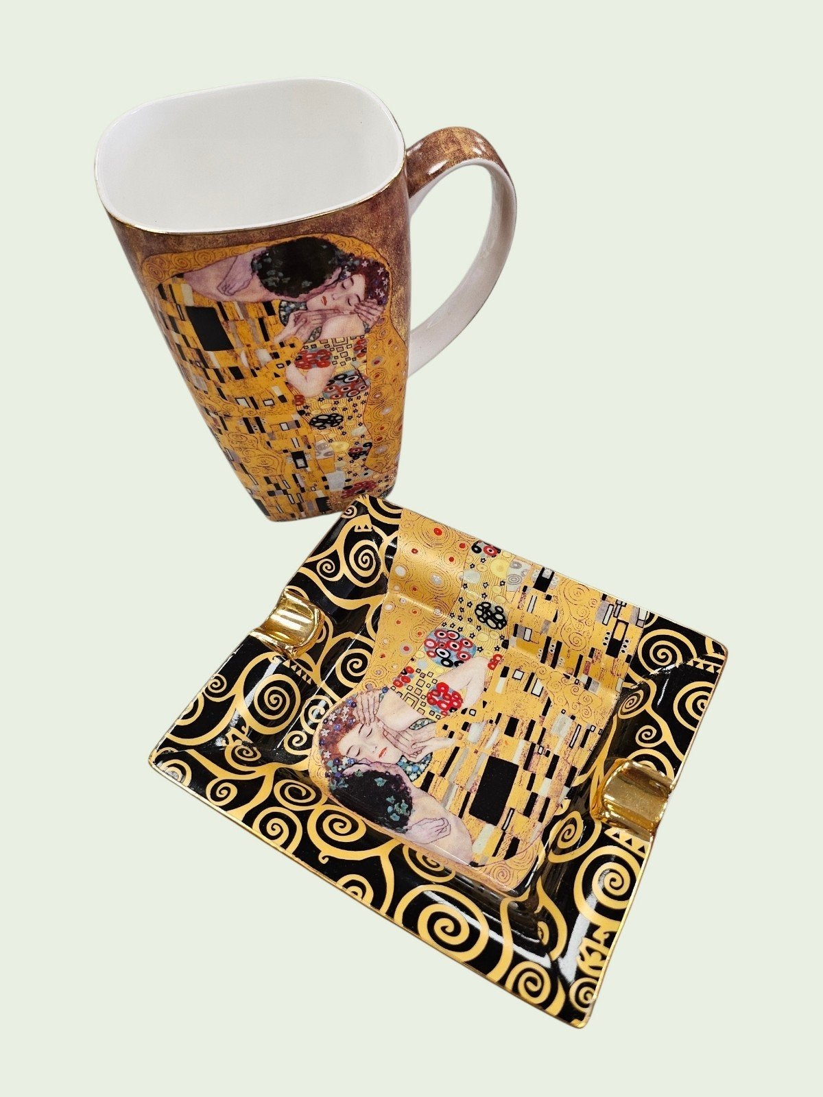 Gustav Klimt 'De Kus' Mok en Asbak Set, Huis en Inrichting, Keuken | Servies, Ophalen, Overige merken, Keramiek, Eisenbahnstrasse 61, 1190 Vienna, Austria