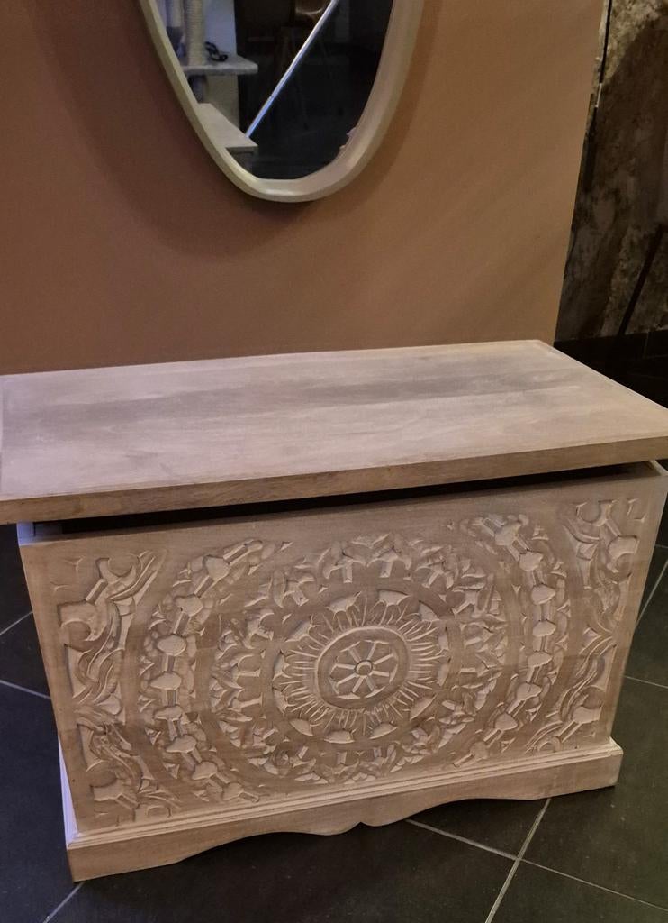Nieuwe Mango Houten Kist - Opberger Bohemian / Indiase Stijl, Huis en Inrichting, Woonaccessoires | Kisten, Ophalen, Minder dan 50 cm