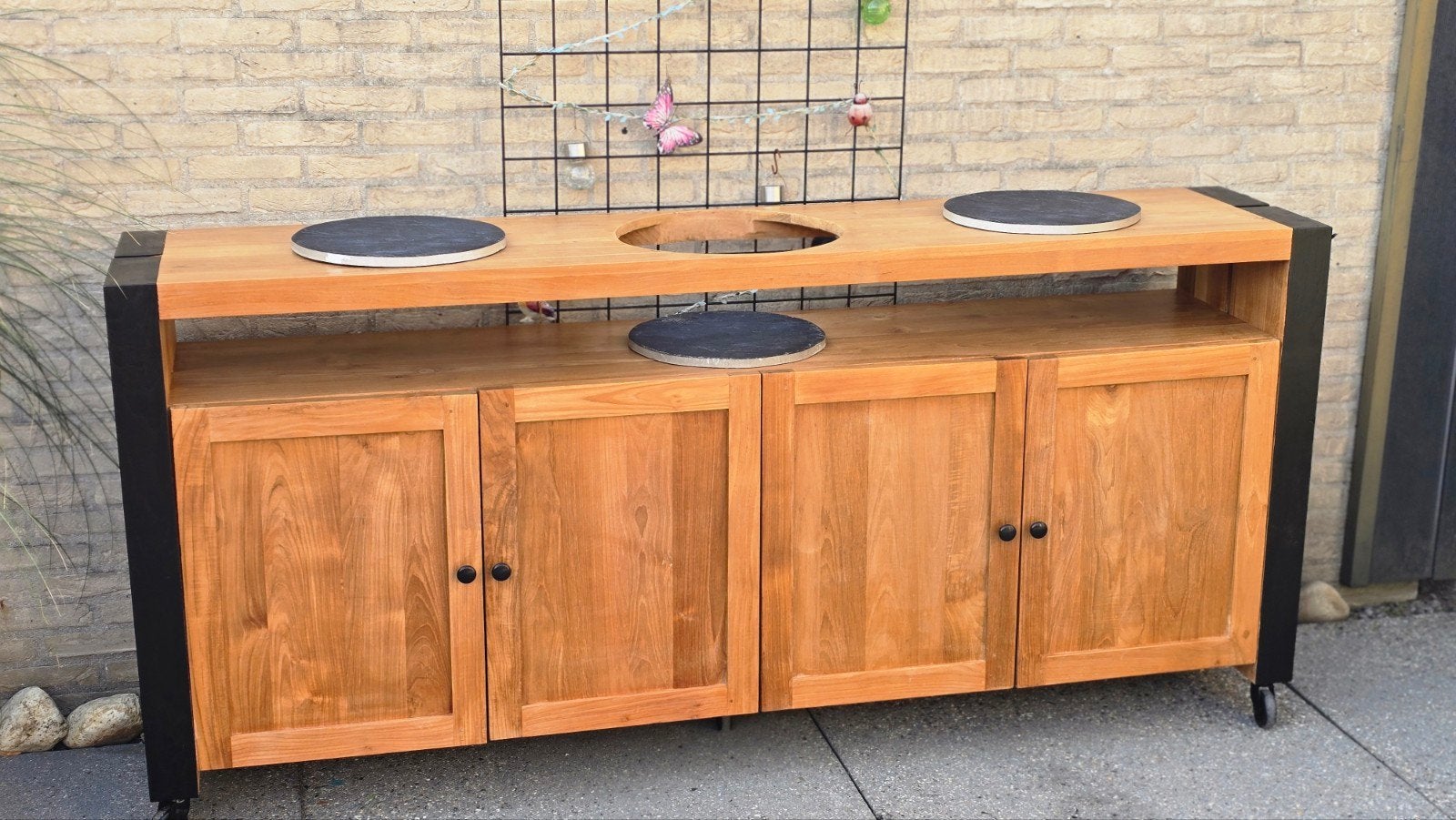 Kamado Buitenkeuken Teakhout, Ophalen of Verzenden, Zo goed als nieuw, Houtskool, Vrijstaand
