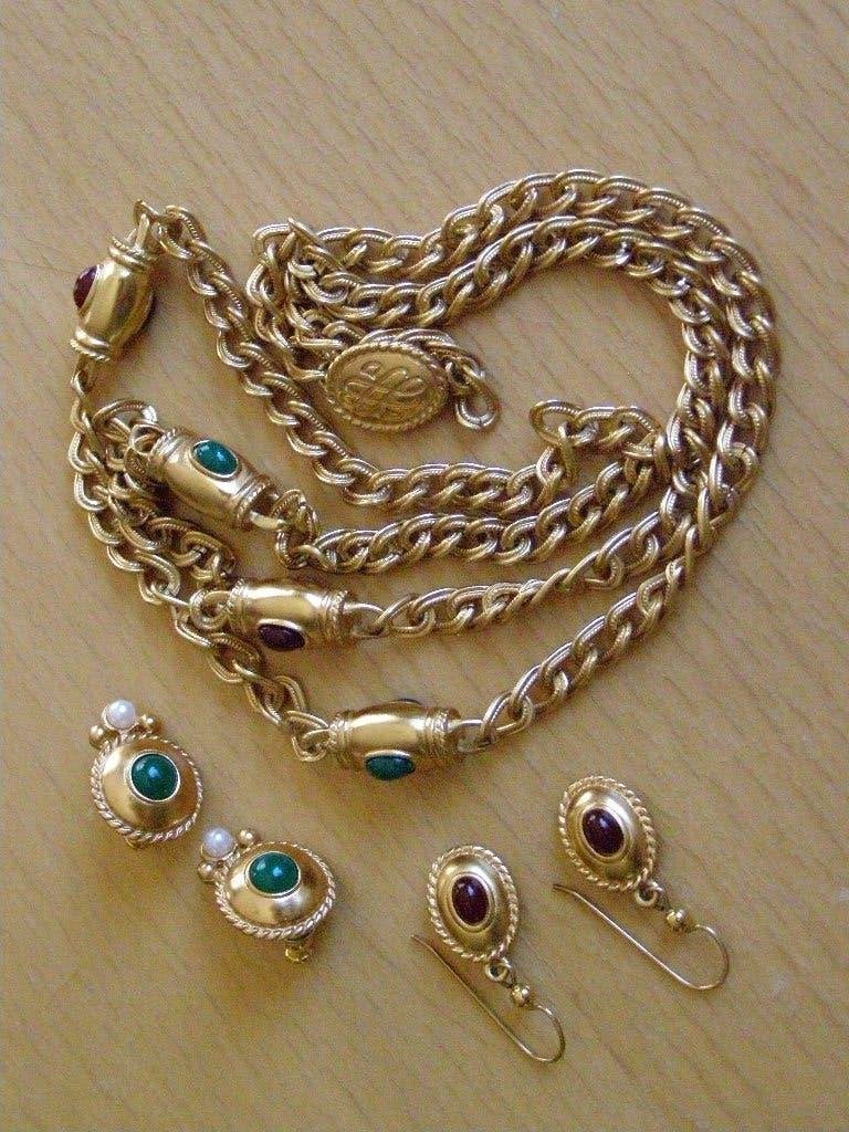 Vintage Liz Claiborne Vergulde Sieradenset met Kralen, Ophalen of Verzenden, Gebruikt, Goud, Overige materialen