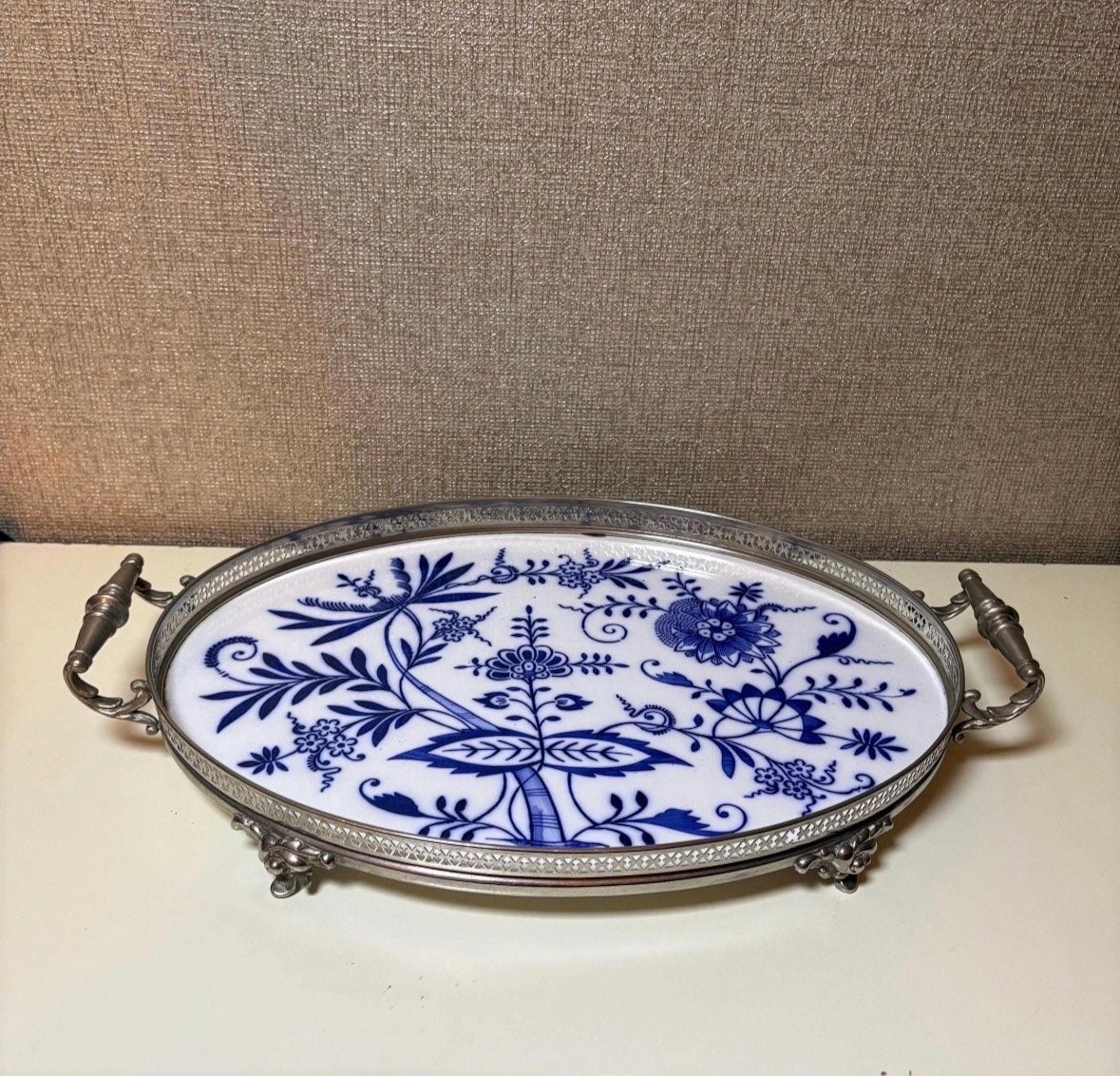 Vintage Ovale Zwiebelmuster Dienblad -  1950s, Ophalen of Verzenden