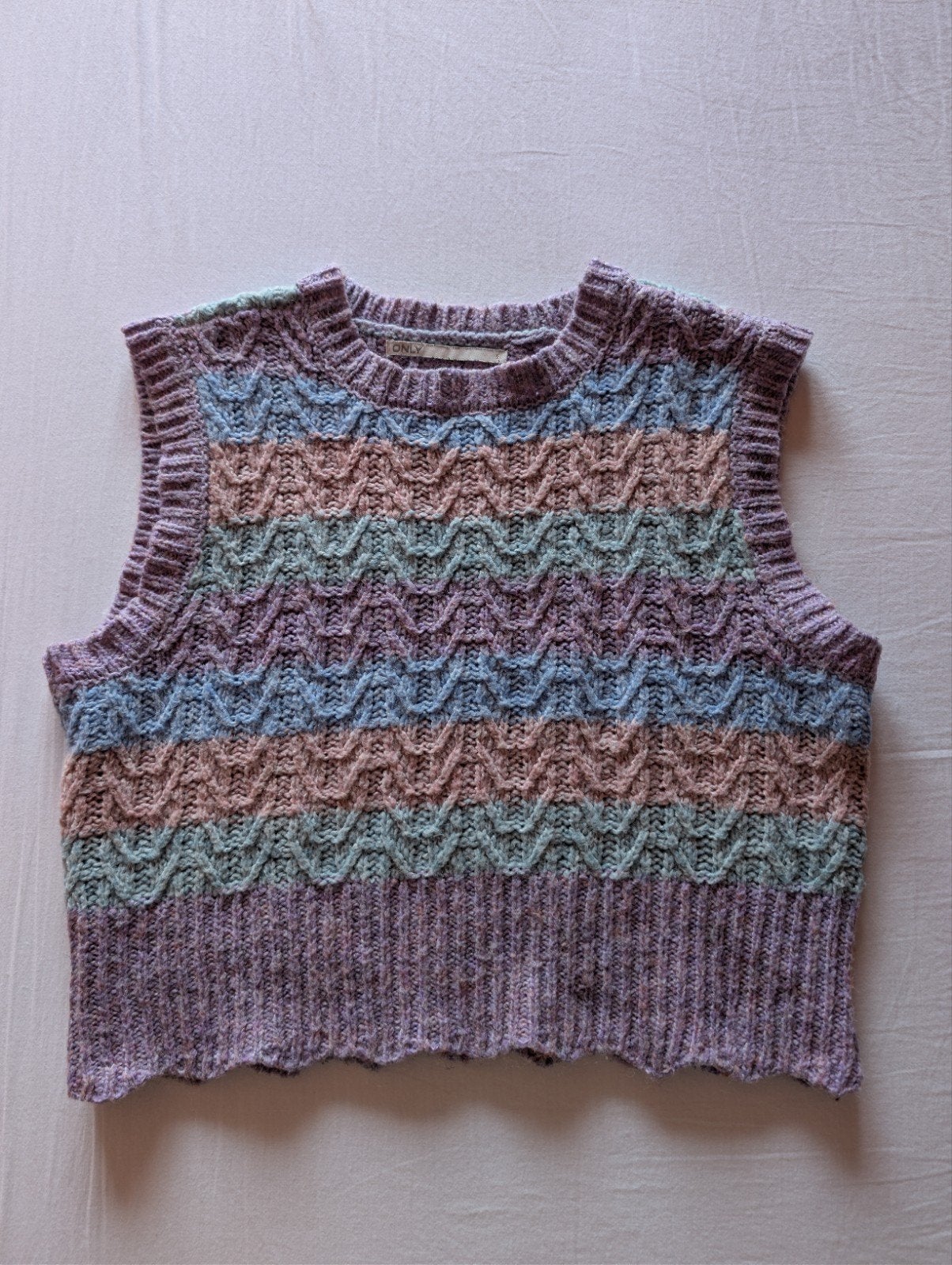 ONLY pastel gestreepte gebreide spencer / gilet – Maat S, Only, Meerkleurig, Ophalen of Verzenden, Zo goed als nieuw