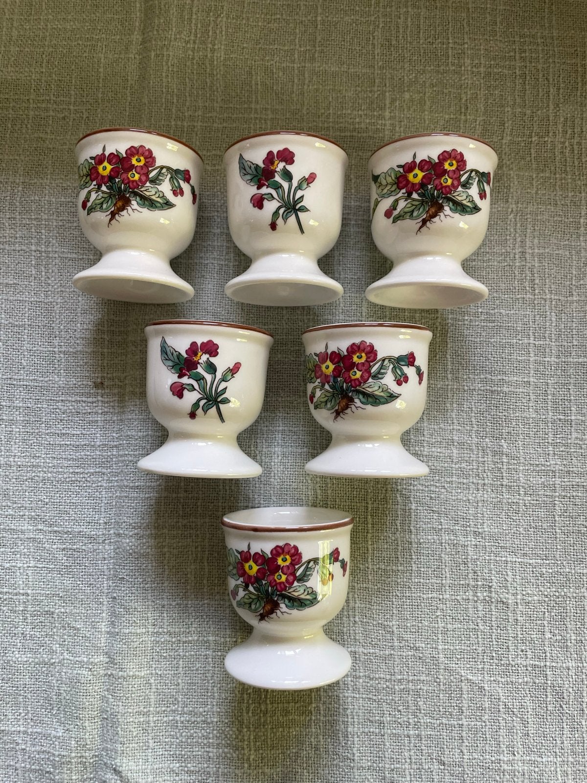 Set van 6 Botanica Eierdopjes met Bloemenprint, Keramiek, Overige typen, Vintage, Ophalen of Verzenden