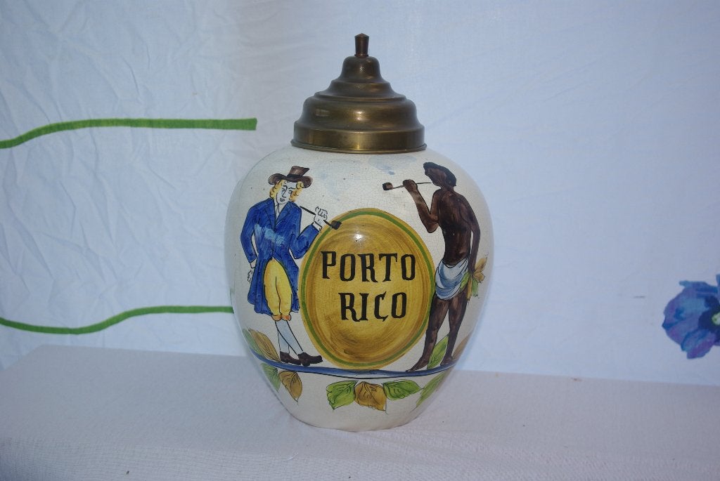 Antieke Porto Rico tabakspot met koperen deksel, Ophalen of Verzenden