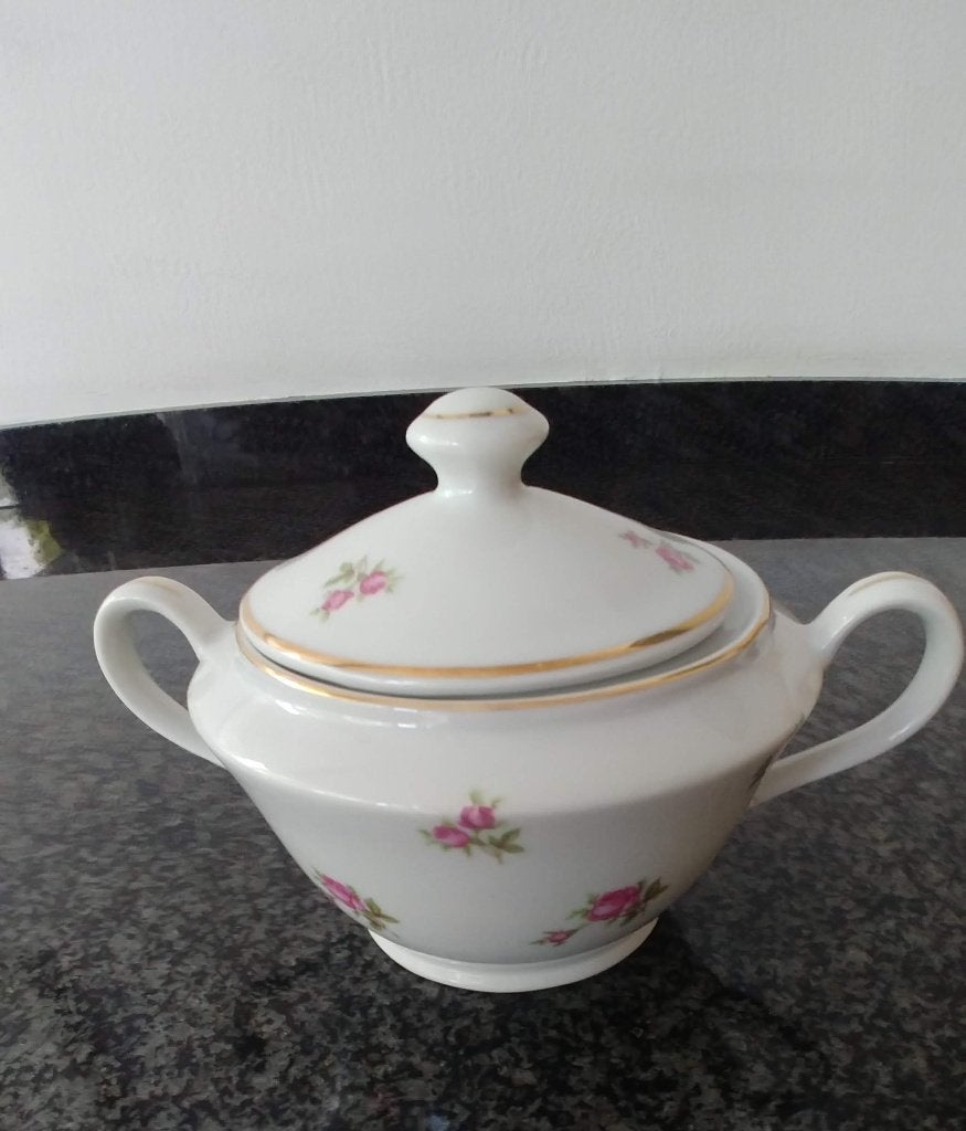 suikerpot 10,5 cm wit rozen romantisch Czechoslovakia, Ophalen of Verzenden