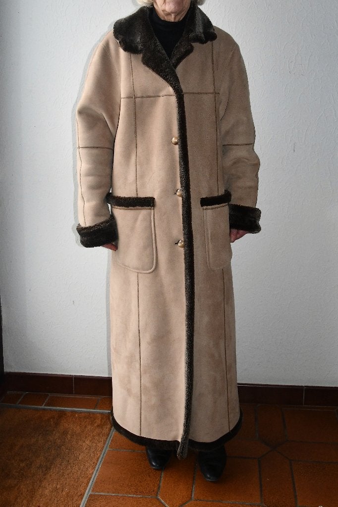 Lange damesjas in faux daim en nep bont, Maat 38/40 (M), Baronia - Polar, Beige, Nieuw