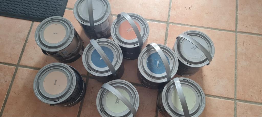 Nieuwe blikken muurverf 2.5L - Diverse kleuren, Blauw, Nieuw, Ophalen of Verzenden, Verf